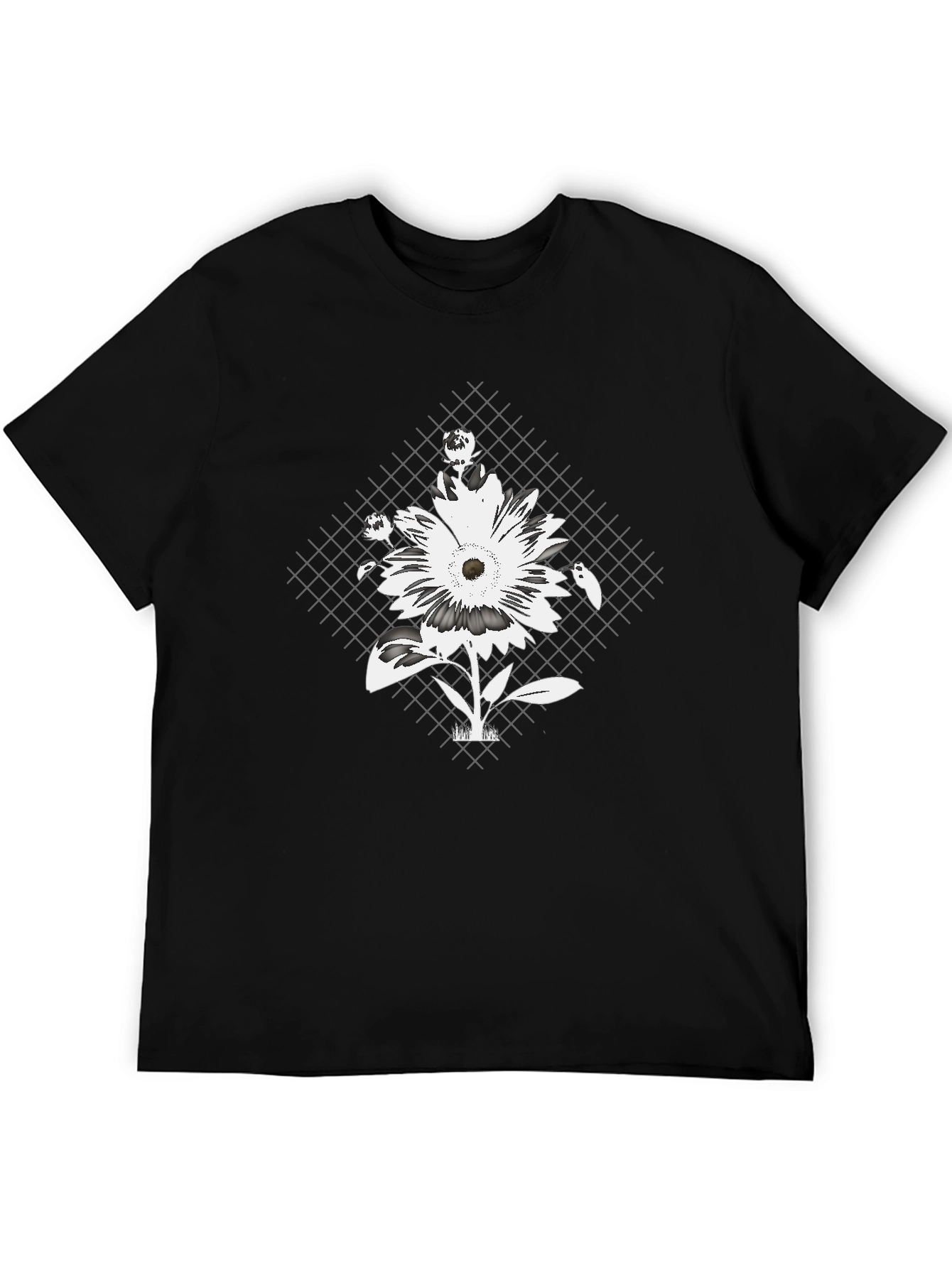 Floral Grid Graphic Tee - Black