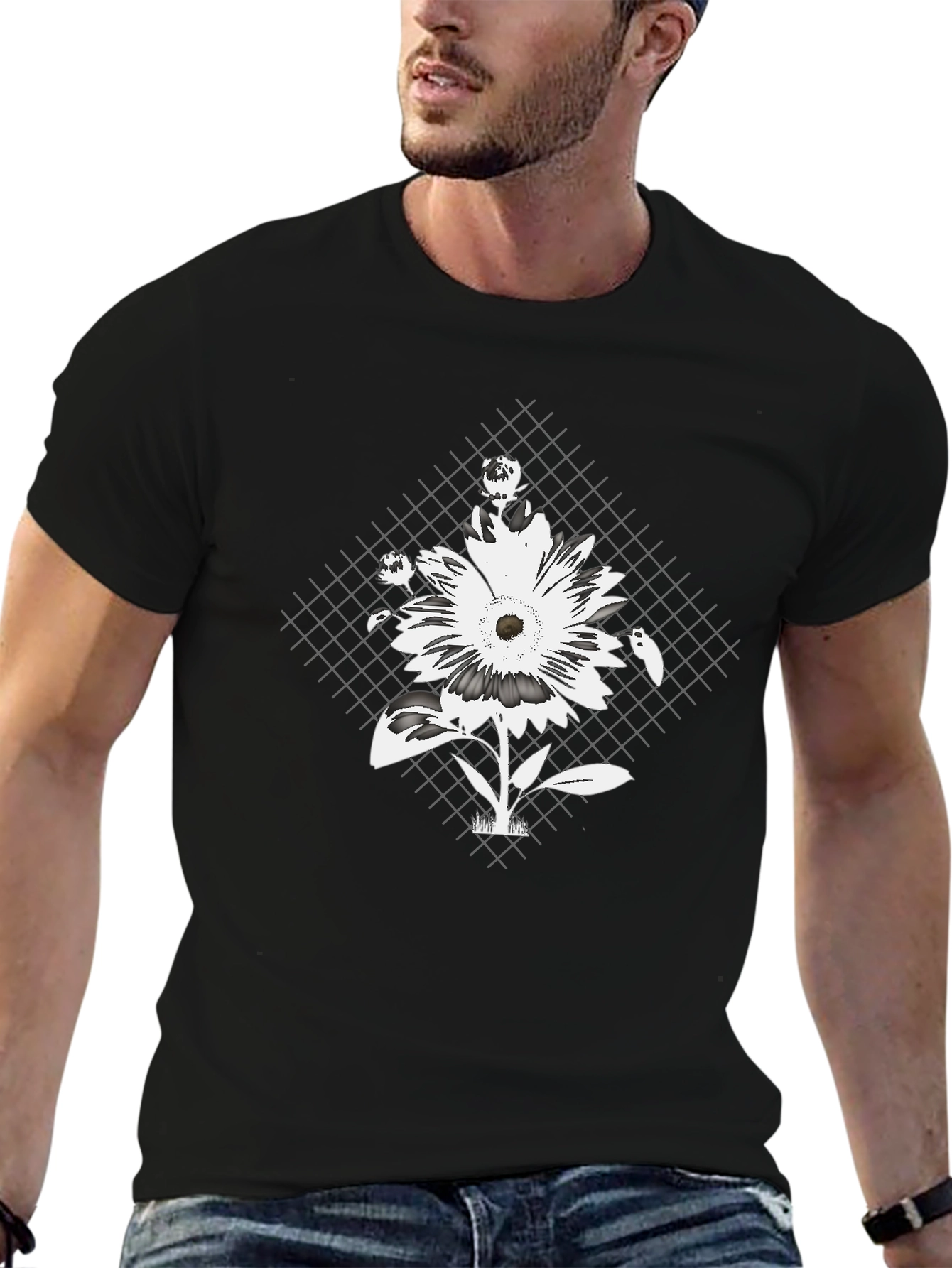 Floral Grid Graphic Tee - Black