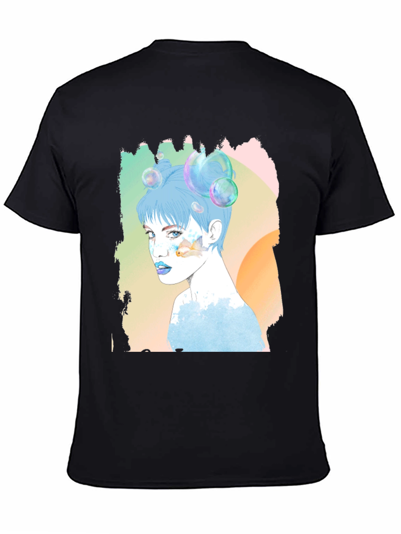 Artistic Woman Portrait Graphic Tee - Black Cotton