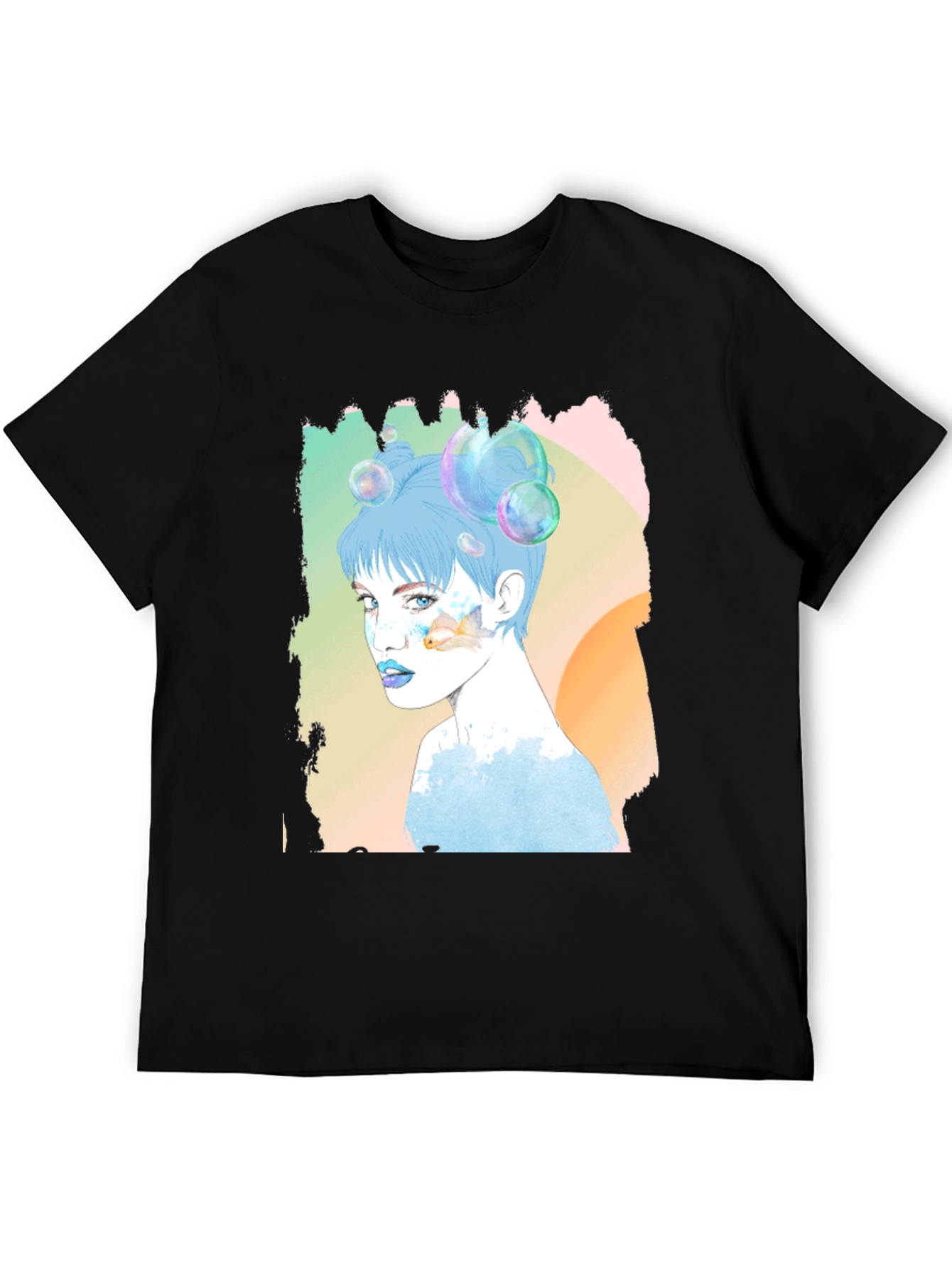 Artistic Woman Portrait Graphic Tee - Black Cotton