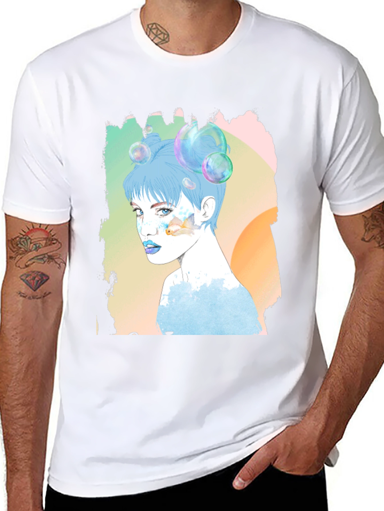 Artistic Woman Portrait Graphic Tee - Black Cotton