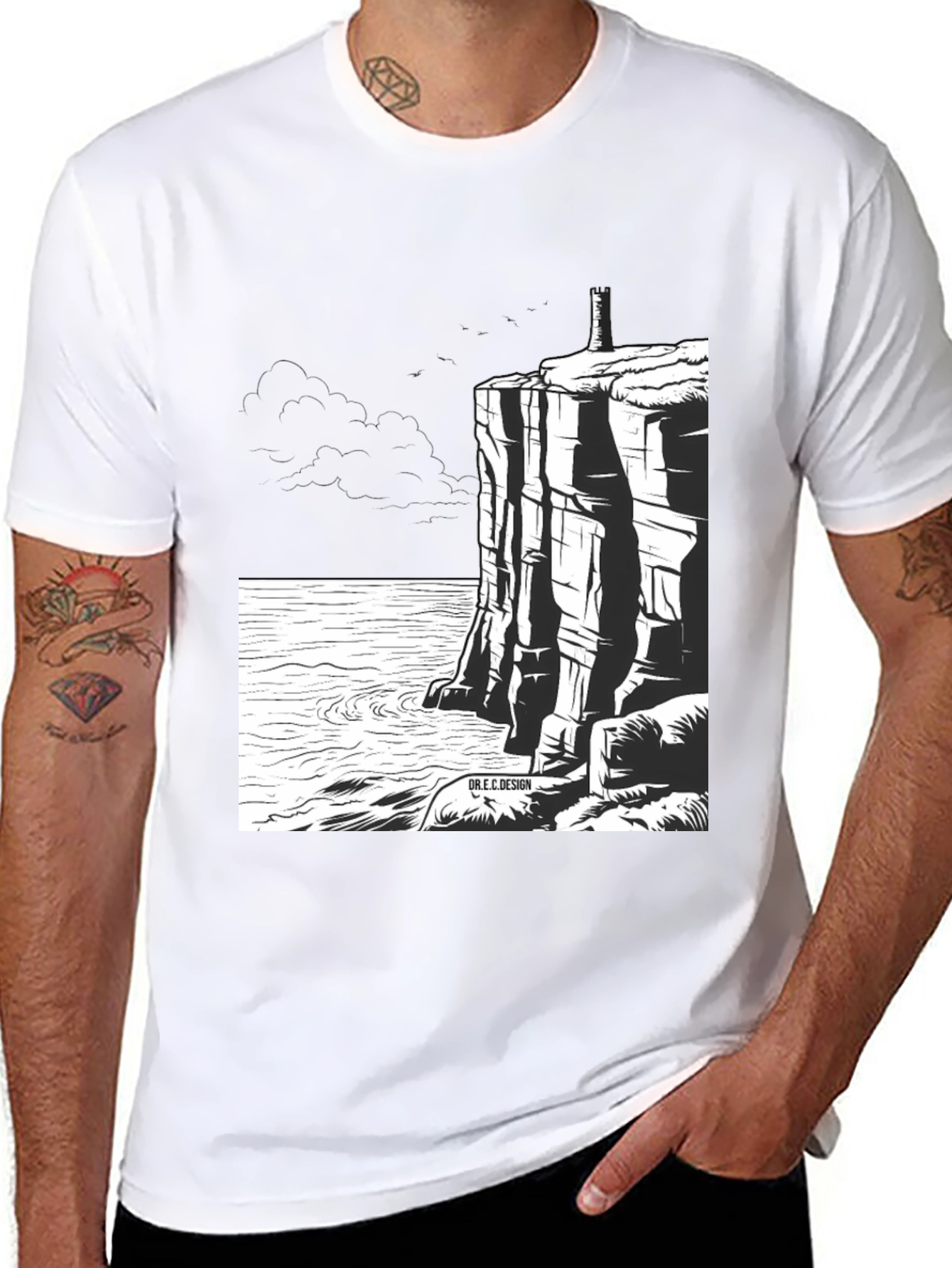 Cliffside Lighthouse Graphic Tee - Black