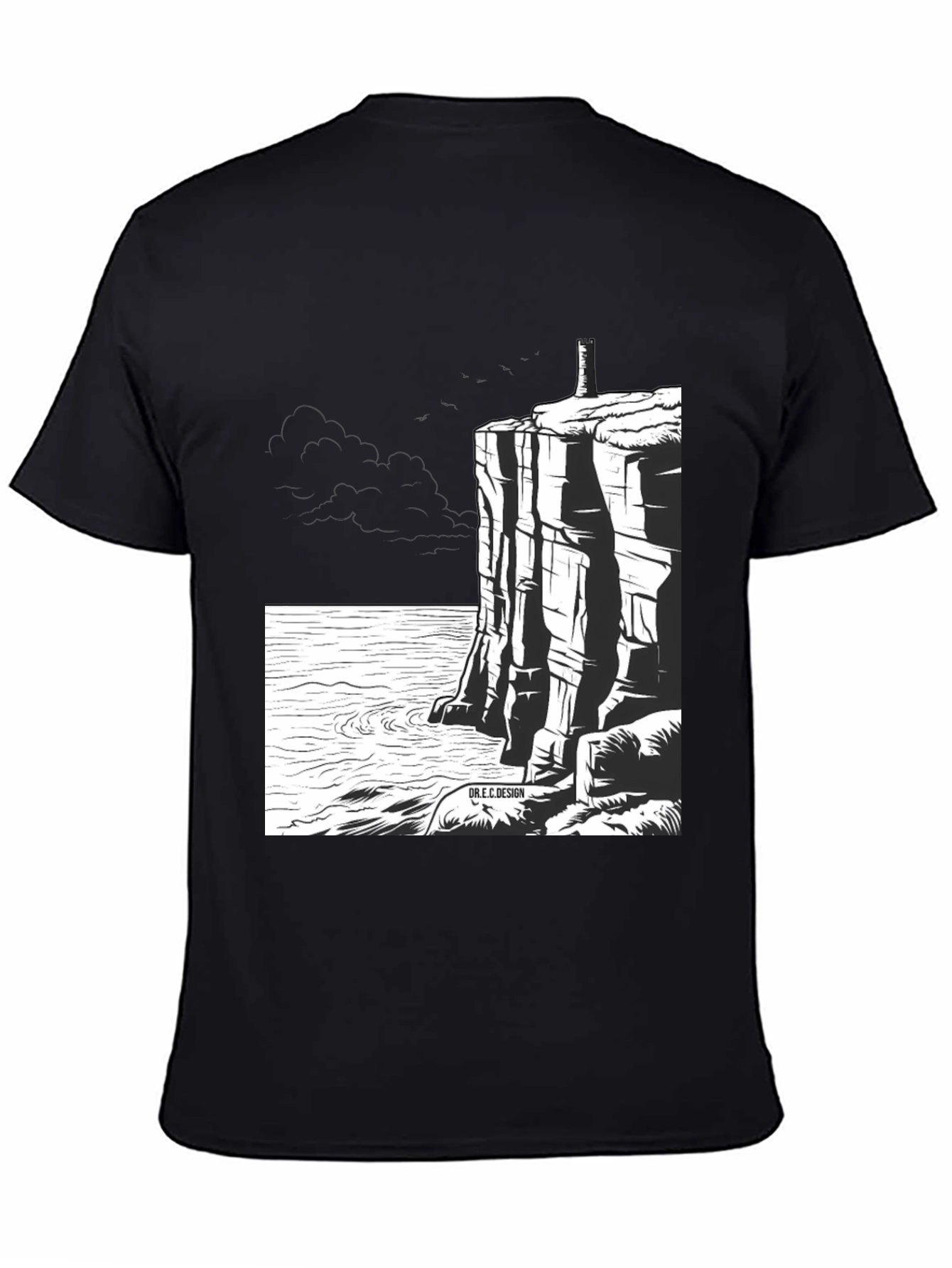 Cliffside Lighthouse Graphic Tee - Black