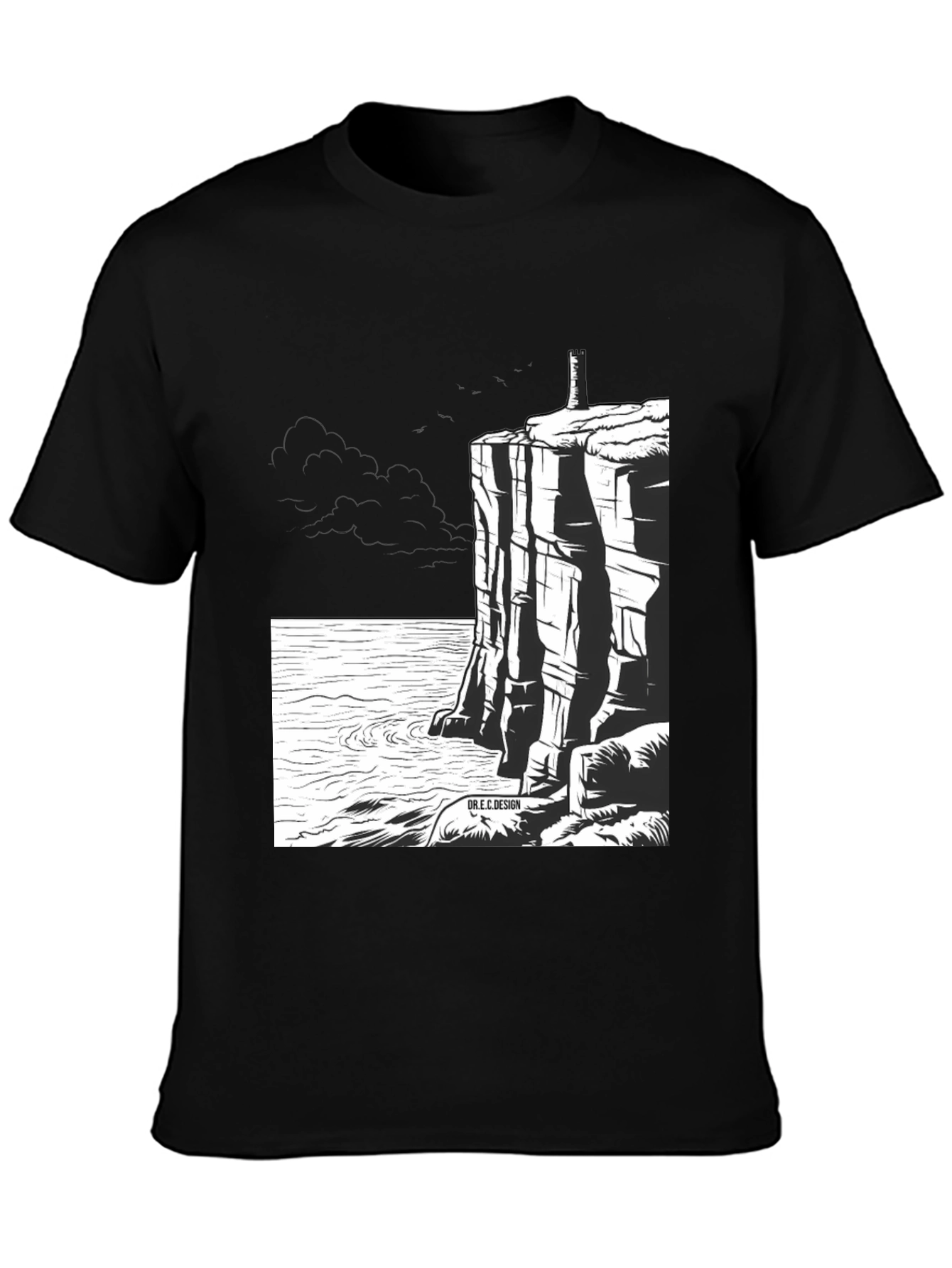Cliffside Lighthouse Graphic Tee - Black