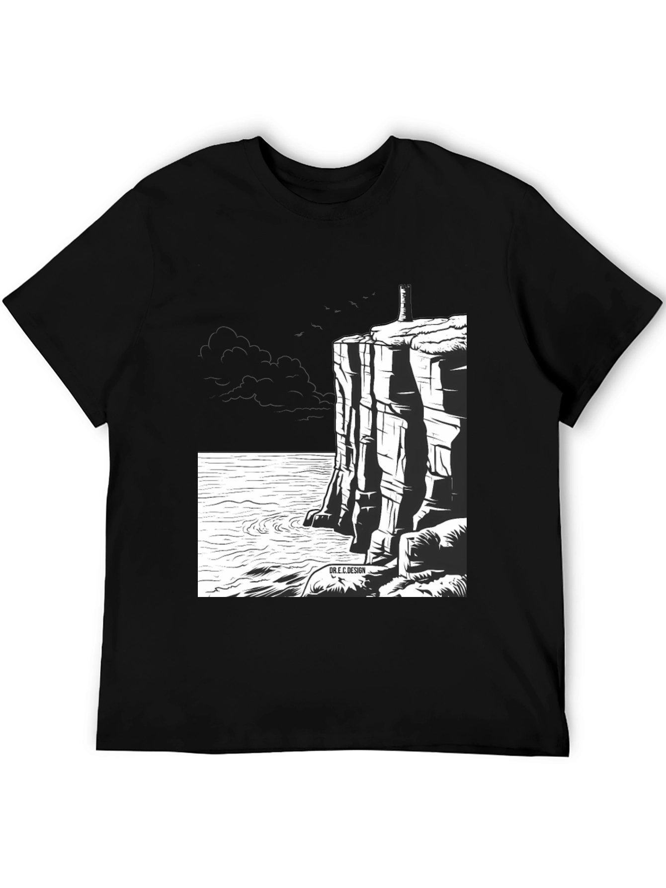 Cliffside Lighthouse Graphic Tee - Black
