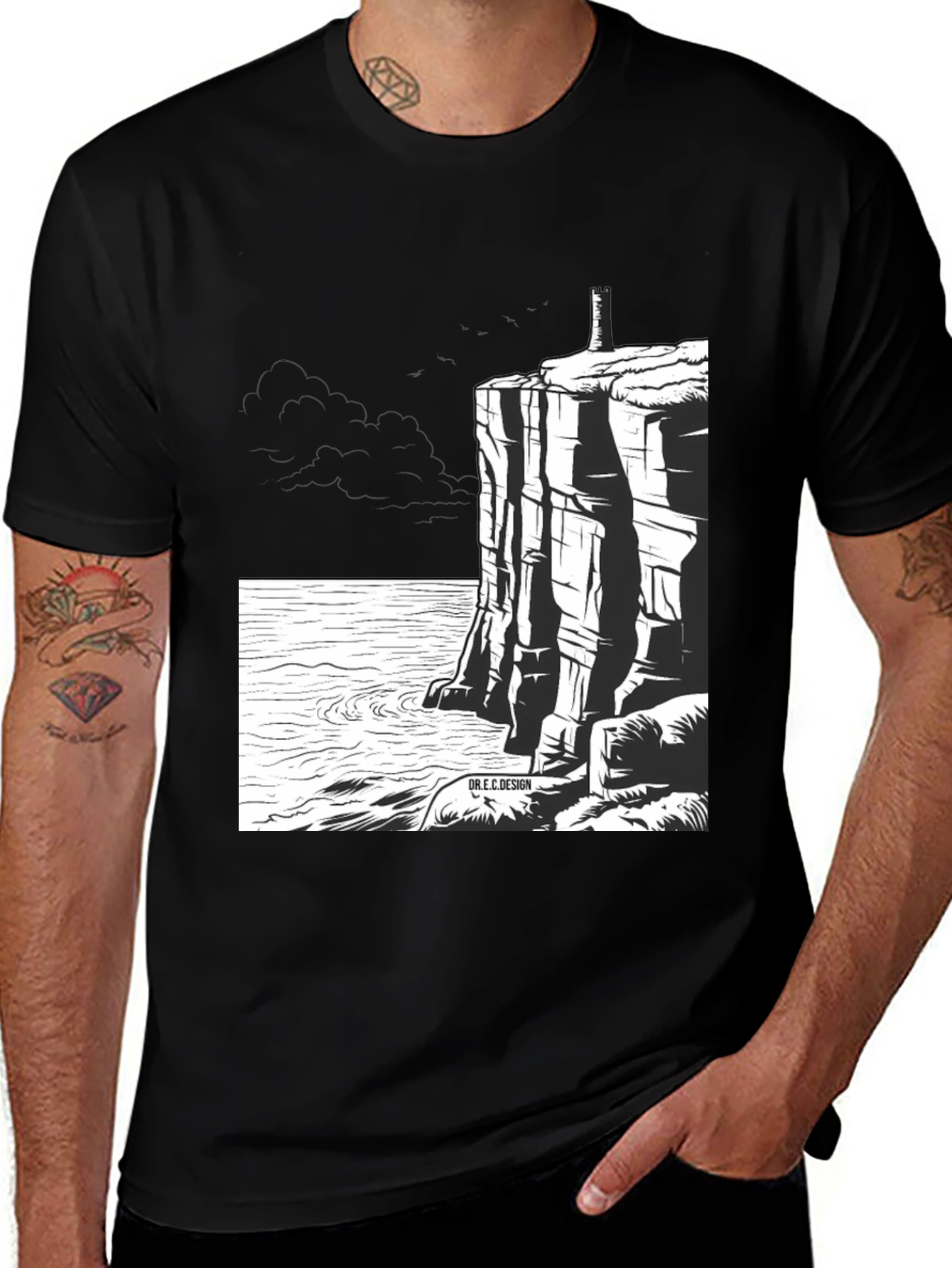 Cliffside Lighthouse Graphic Tee - Black