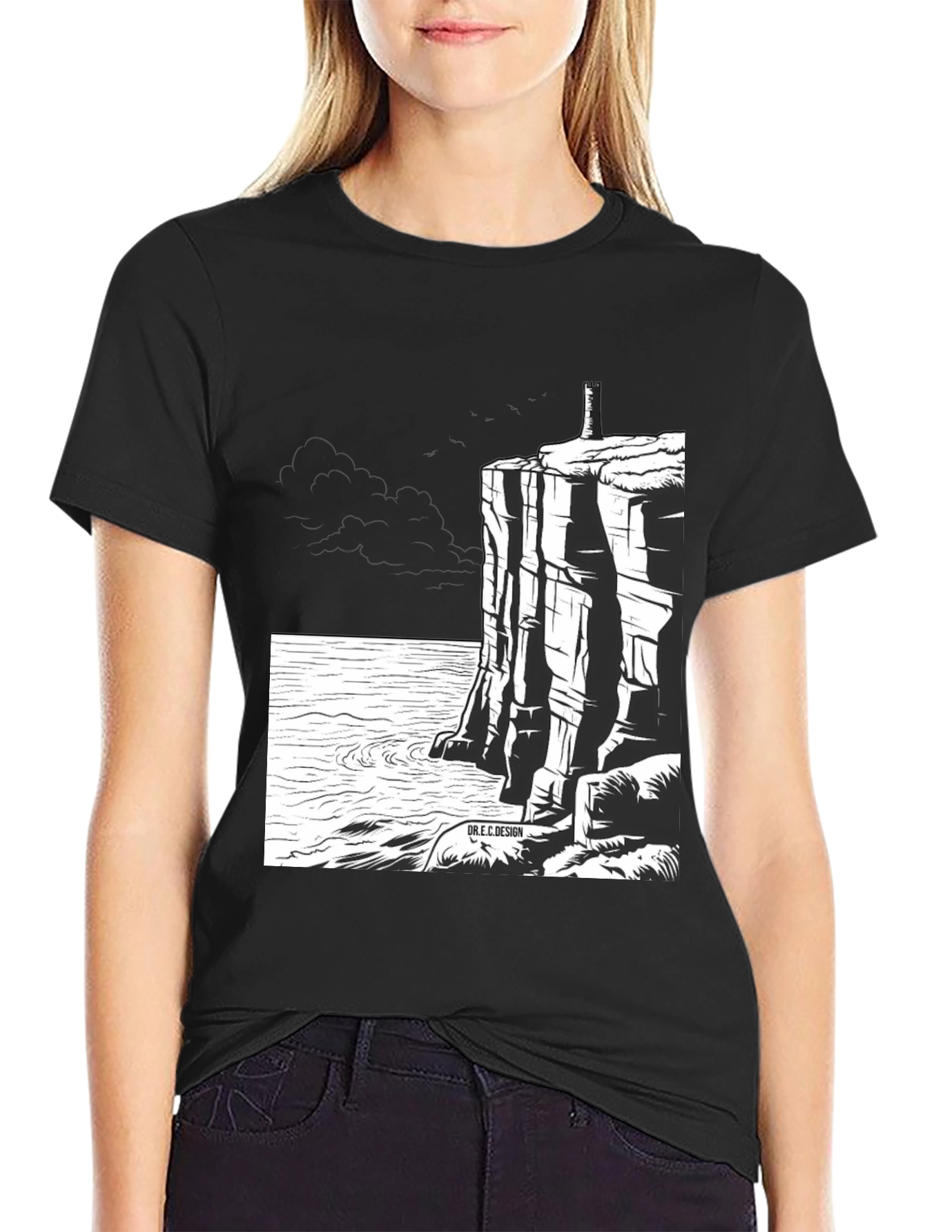 Cliffside Lighthouse Graphic Tee - Black