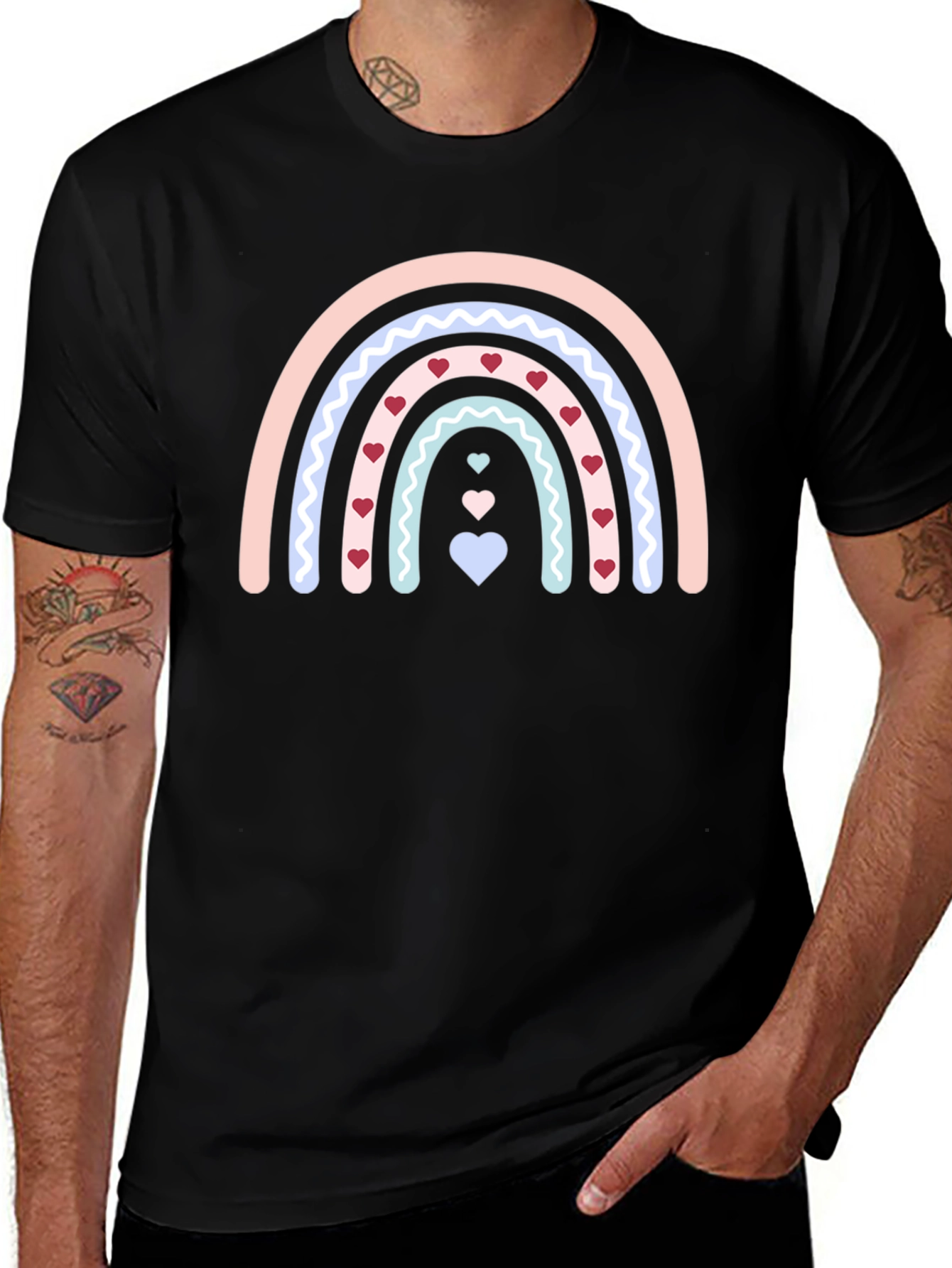 Heart Rainbow Graphic Tee - Black
