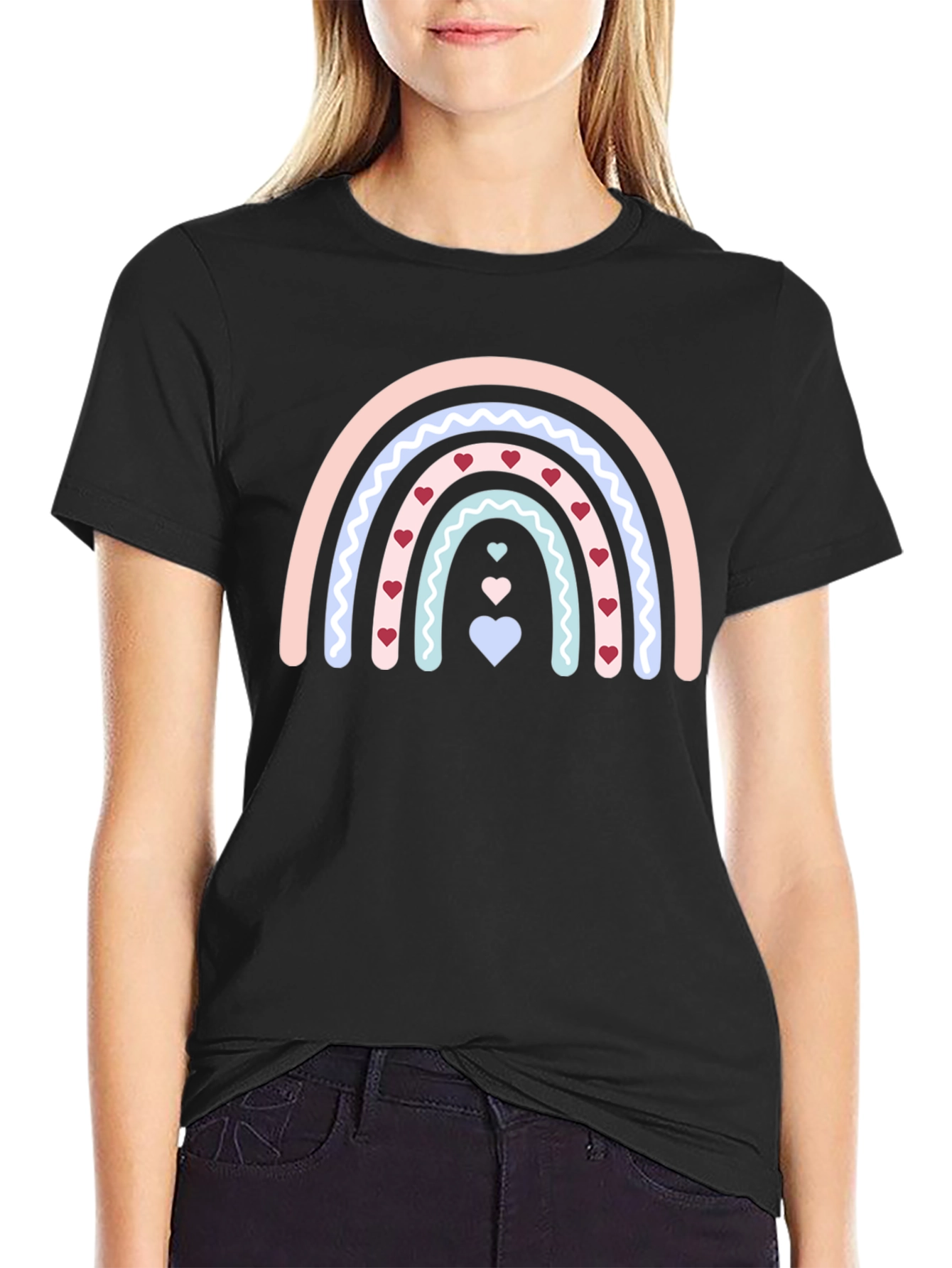 Heart Rainbow Graphic Tee - Black