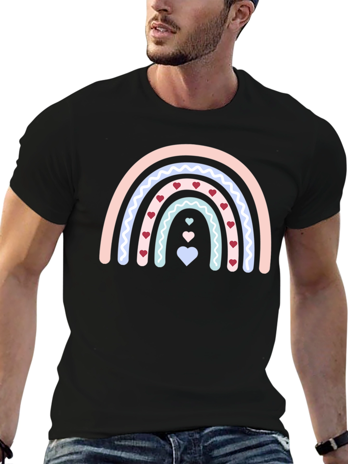 Heart Rainbow Graphic Tee - Black