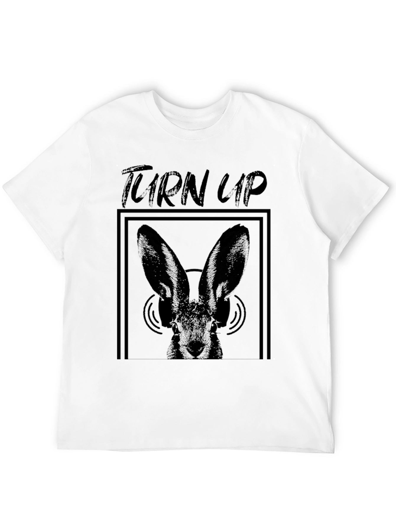 Turn Up Rabbit Graphic Black T-Shirt