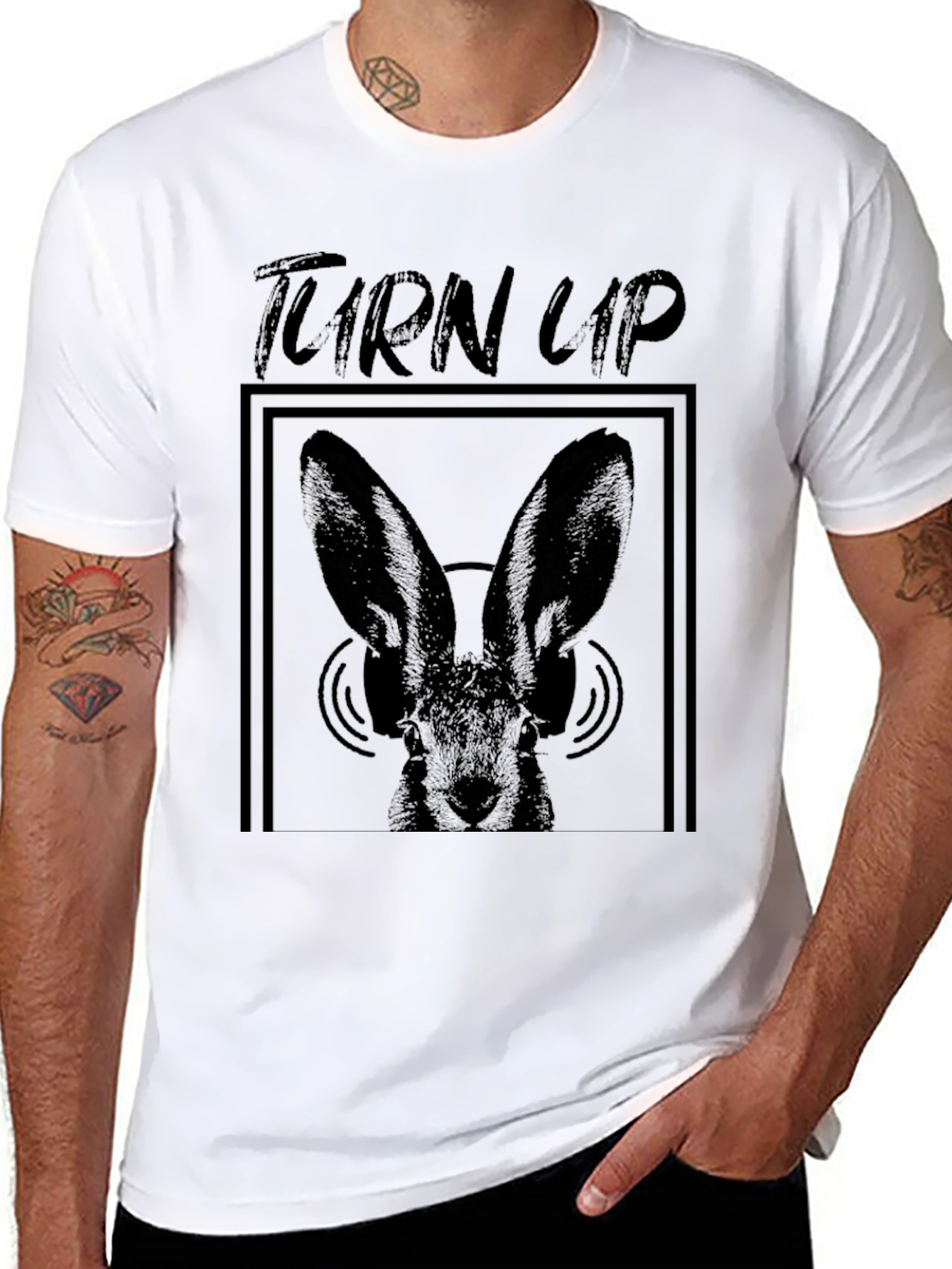 Turn Up Rabbit Graphic Black T-Shirt