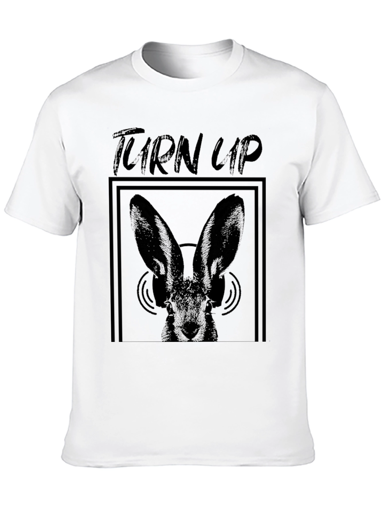 Turn Up Rabbit Graphic Black T-Shirt
