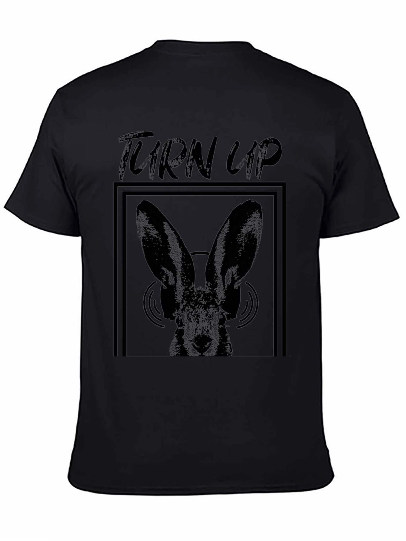 Turn Up Rabbit Graphic Black T-Shirt