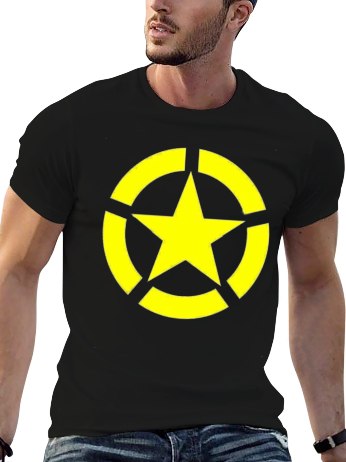 Black Tee with Yellow Star Circle Graphic