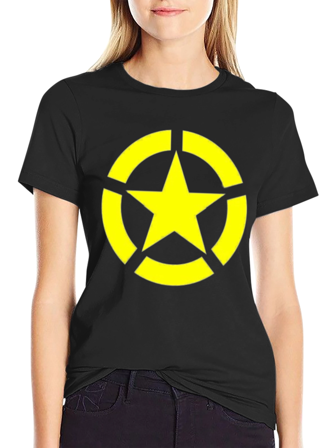 Black Tee with Yellow Star Circle Graphic