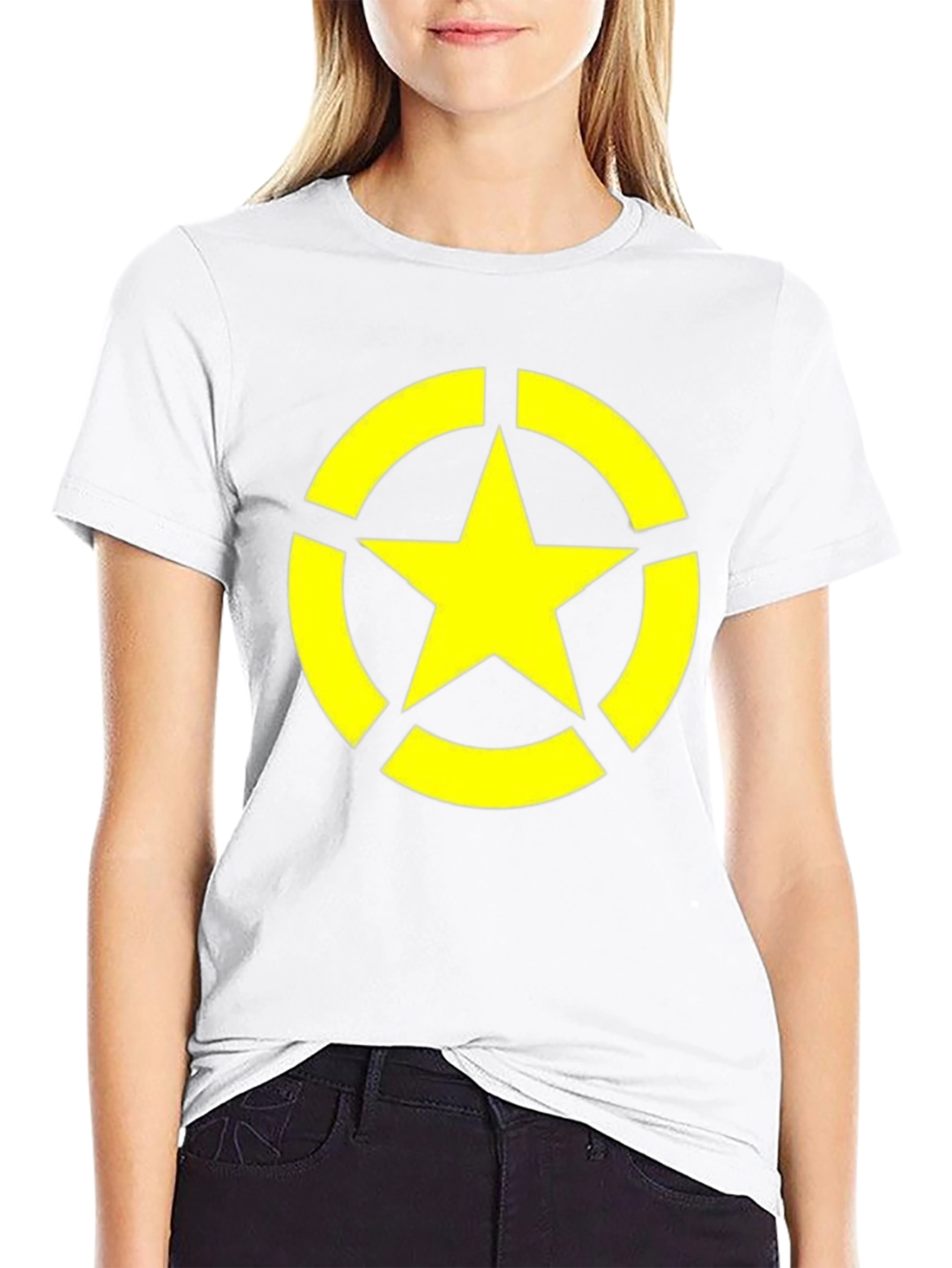 Black Tee with Yellow Star Circle Graphic