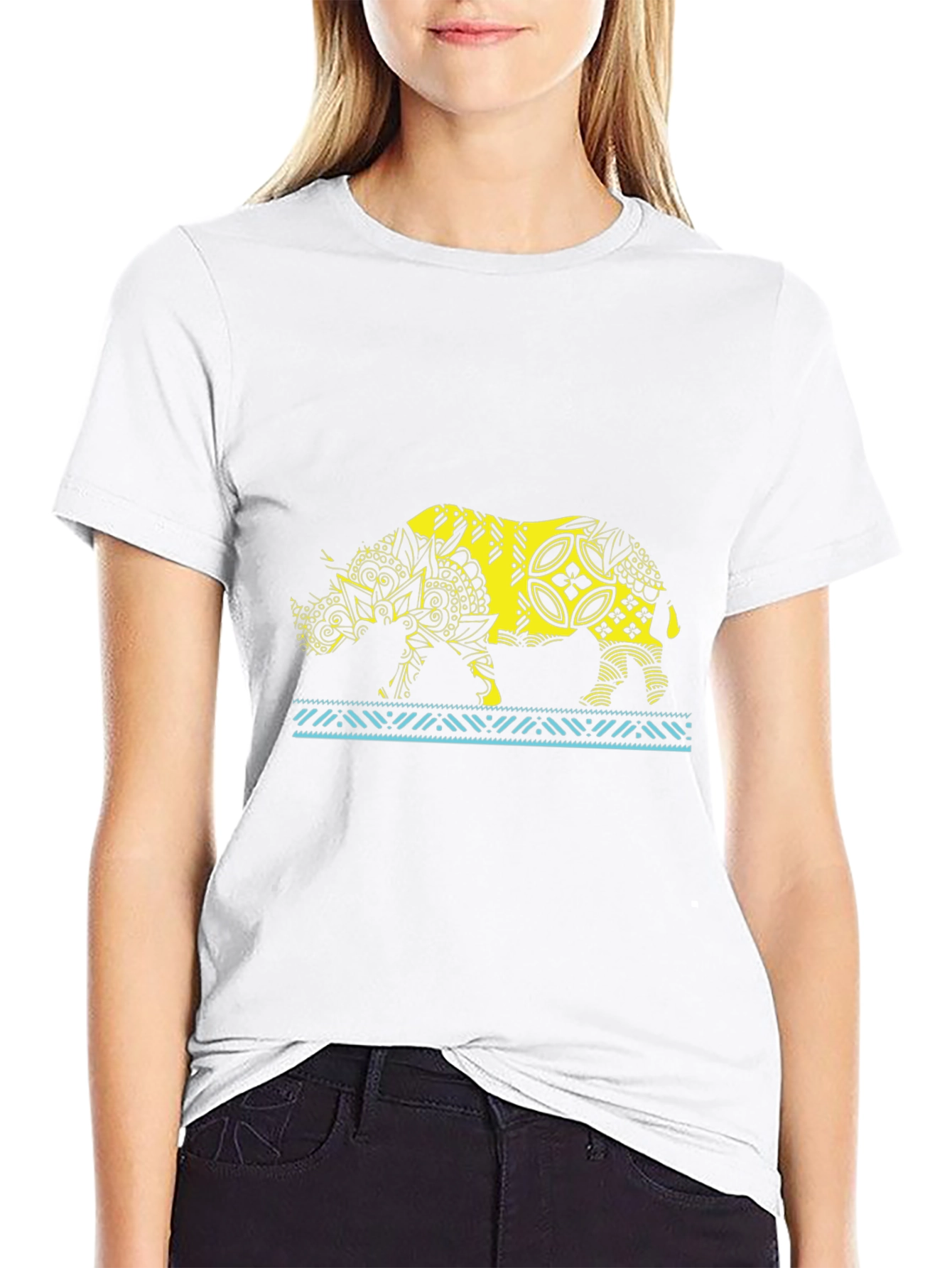 Tribal Rhino Graphic T-Shirt - Black