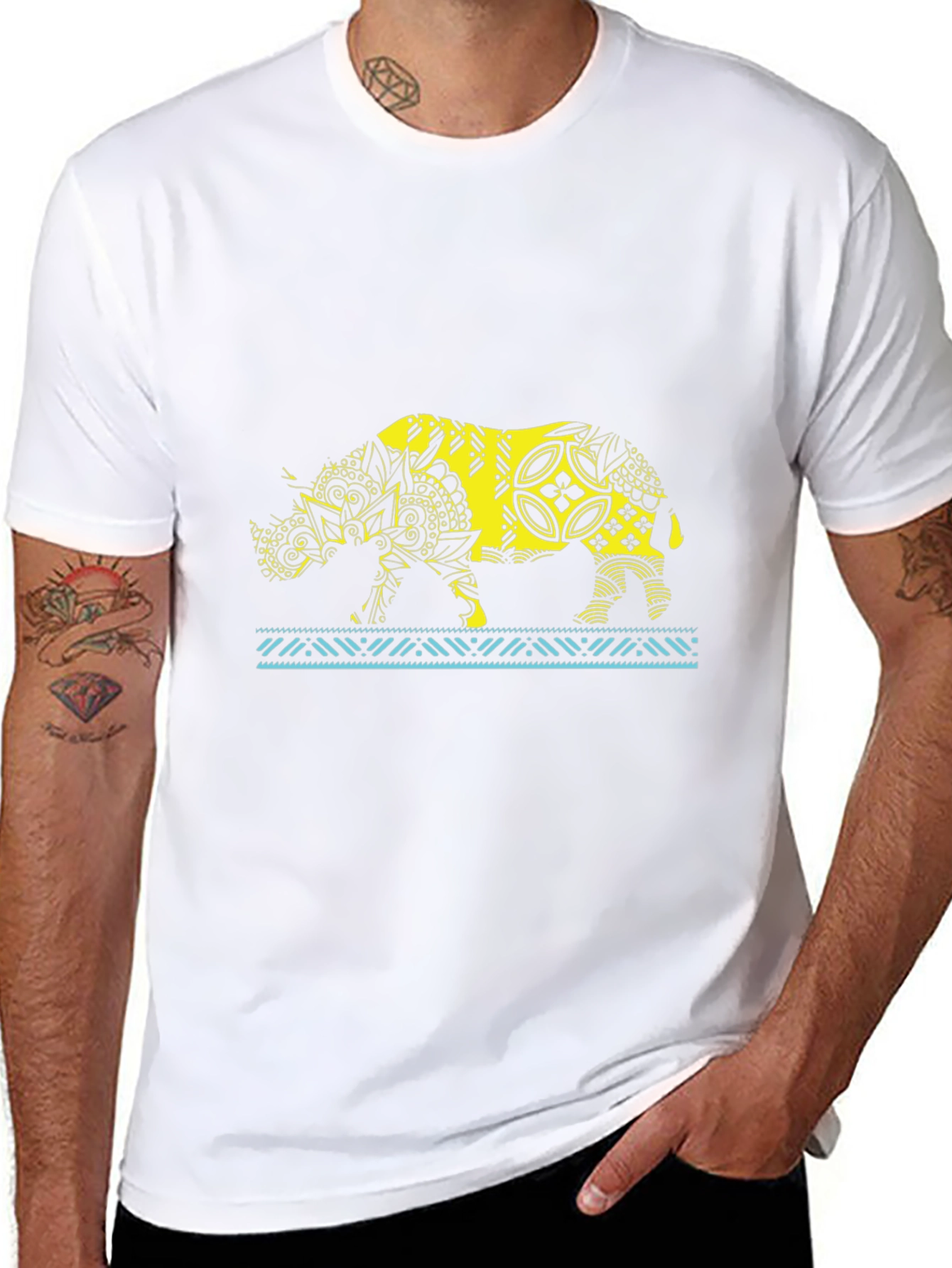 Tribal Rhino Graphic T-Shirt - Black