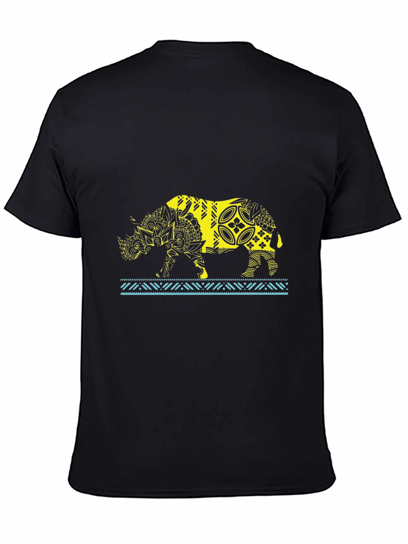 Tribal Rhino Graphic T-Shirt - Black