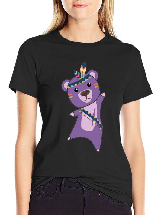 Cute Bear Graphic Tee - Black Cotton T-Shirt
