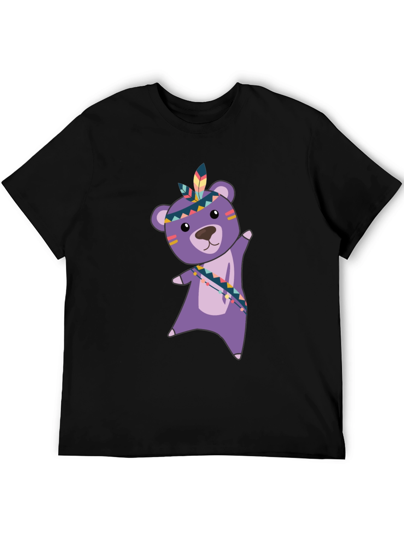 Cute Bear Graphic Tee - Black Cotton T-Shirt