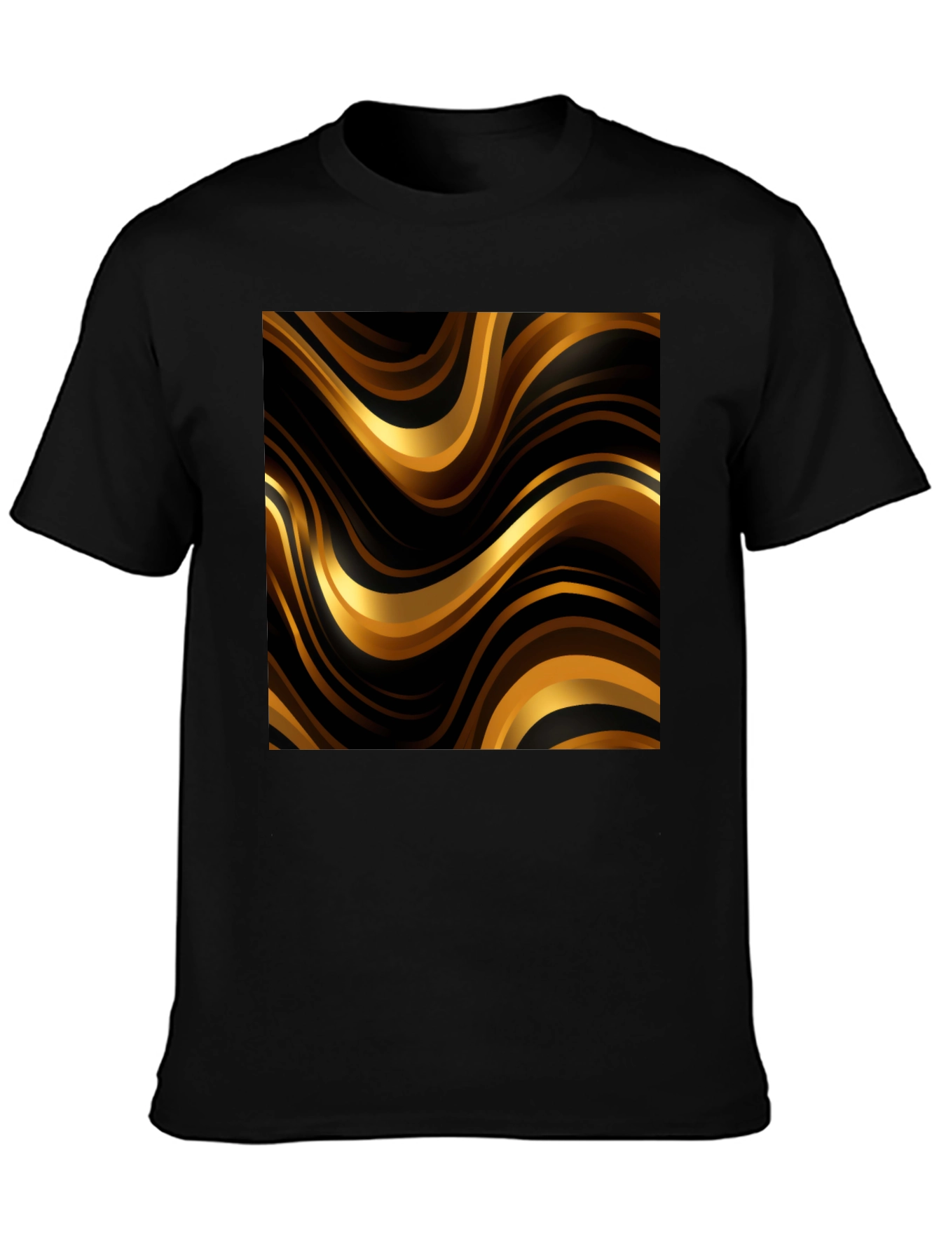 Mens Black T-Shirt with Golden Wave Design