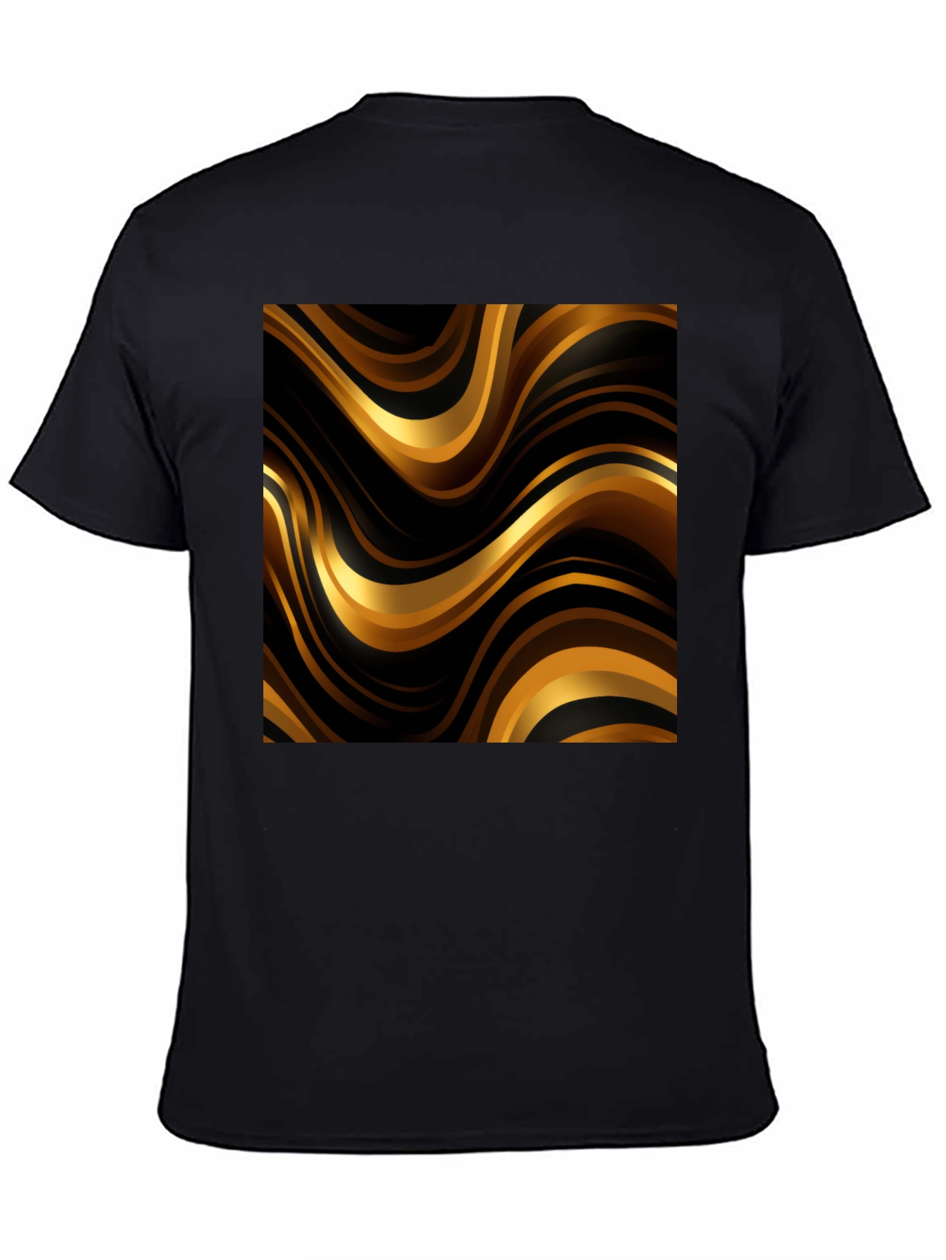 Mens Black T-Shirt with Golden Wave Design
