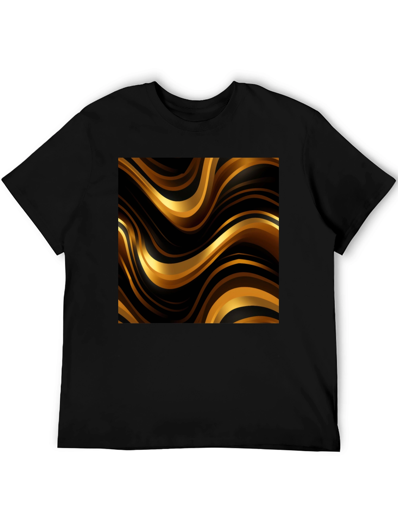 Mens Black T-Shirt with Golden Wave Design