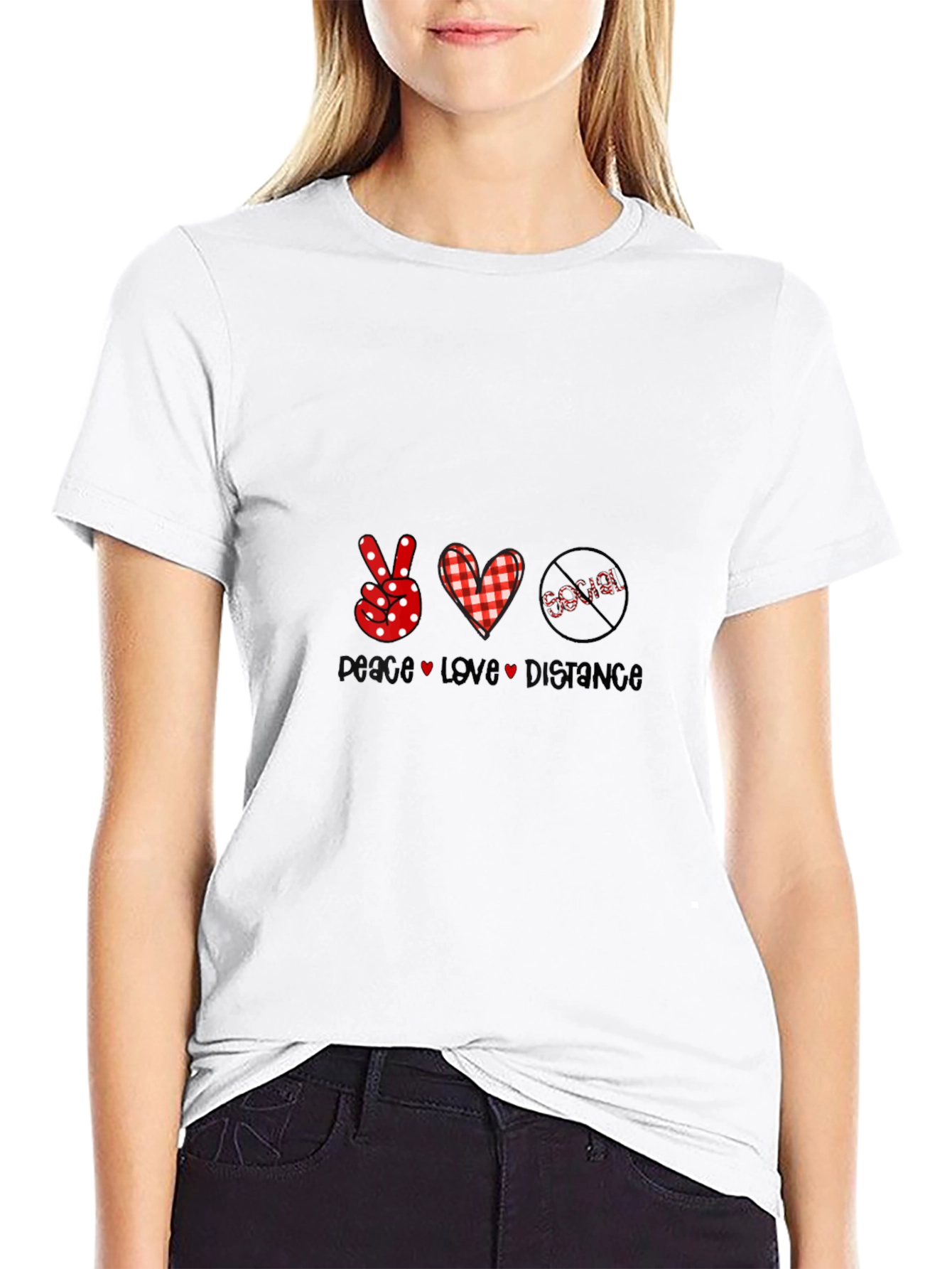 Peace Love Distance Novelty Graphic Tee