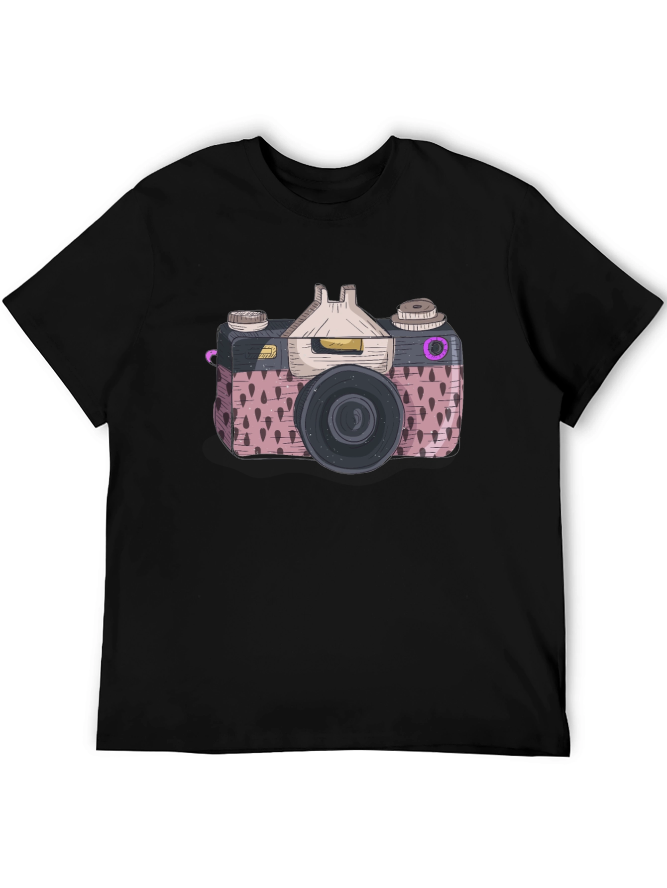 Retro Camera Graphic Tee - Stylish Mens Black T-Shirt