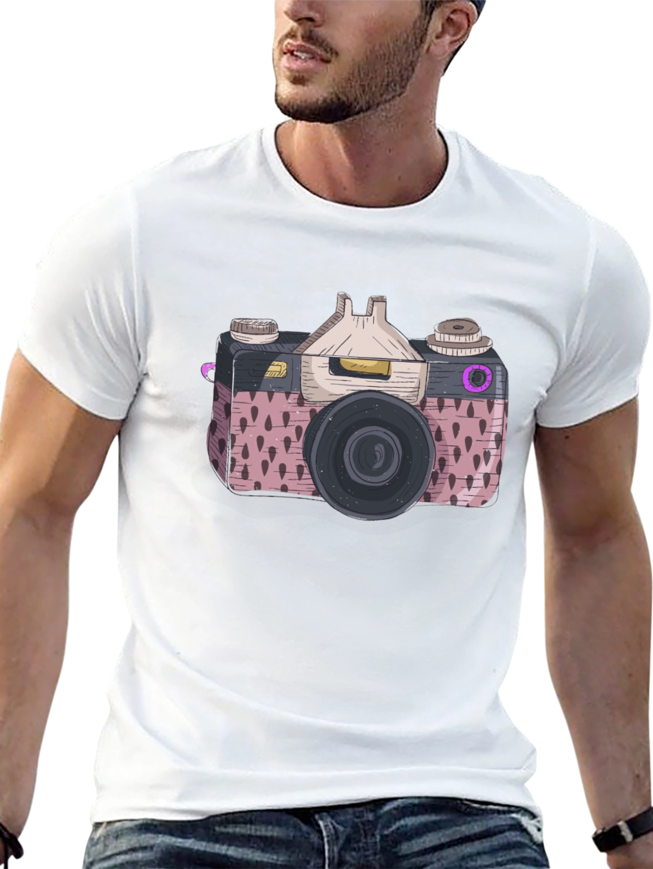 Retro Camera Graphic Tee - Stylish Mens Black T-Shirt