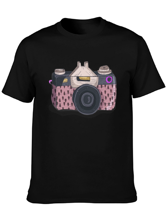 Retro Camera Graphic Tee - Stylish Mens Black T-Shirt