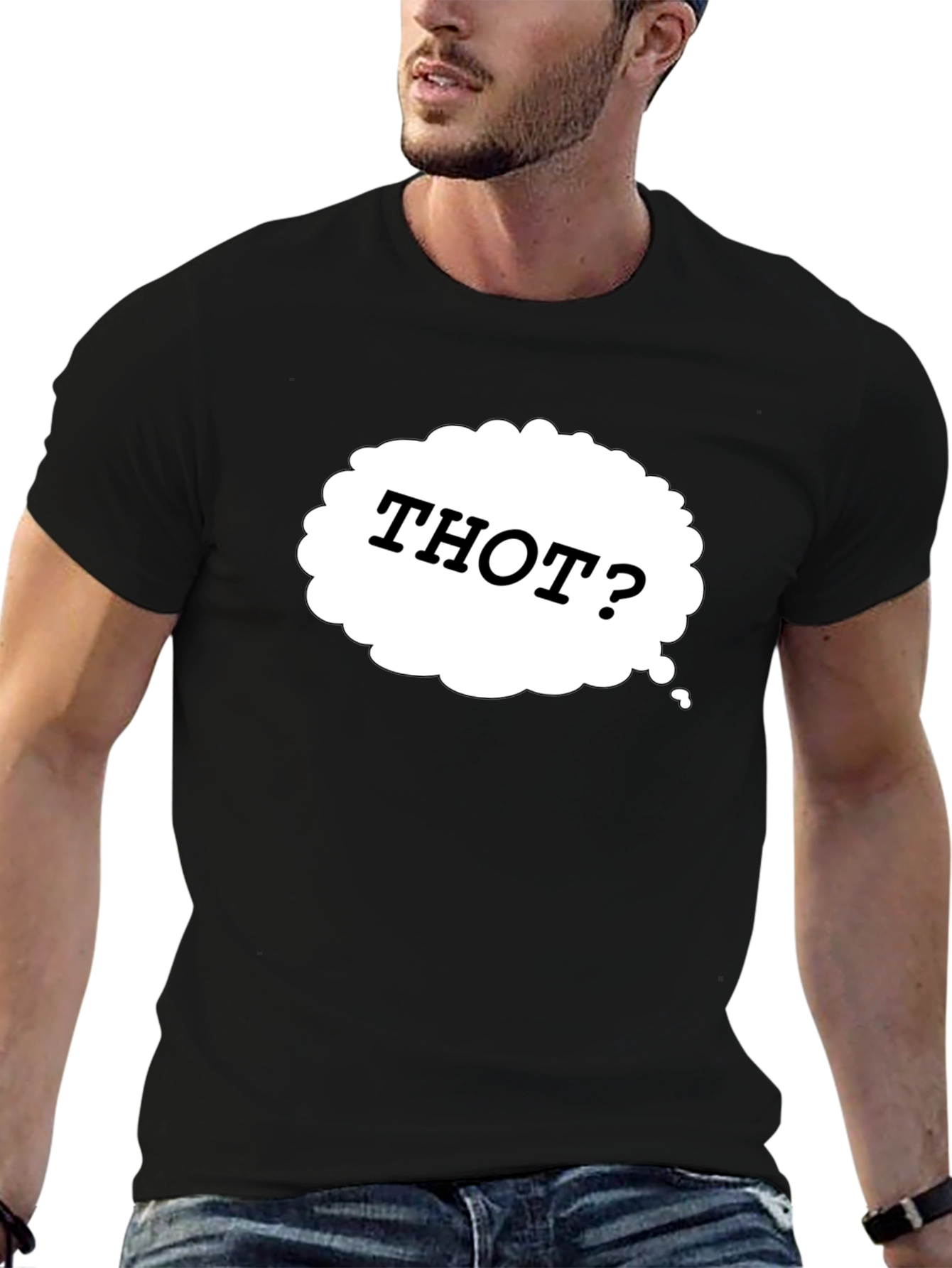 Thot? Novelty Graphic Black T-Shirt