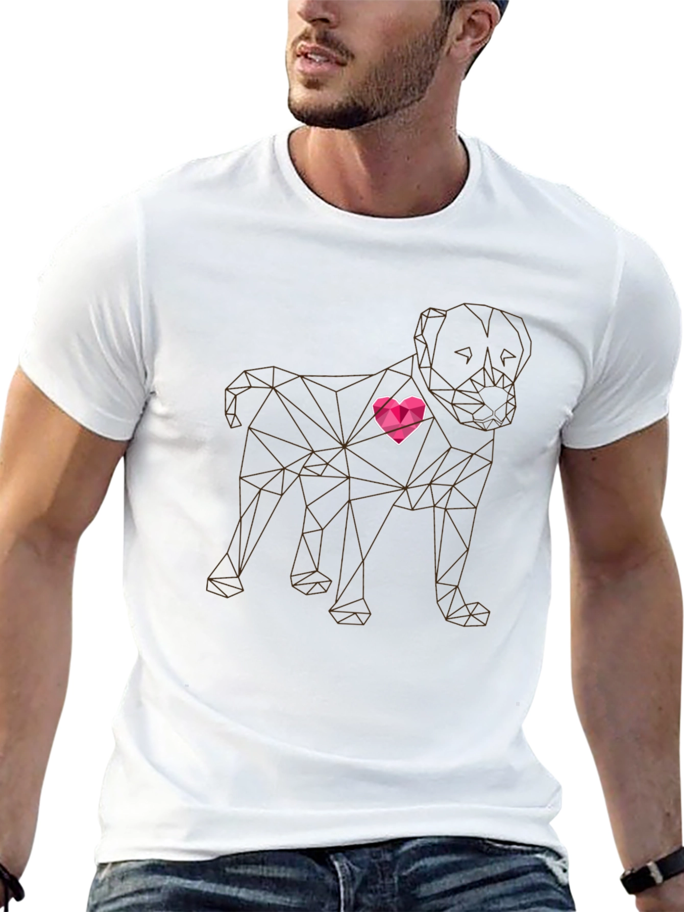 Geometric Dog Heart Tee - Modern Graphic T-Shirt