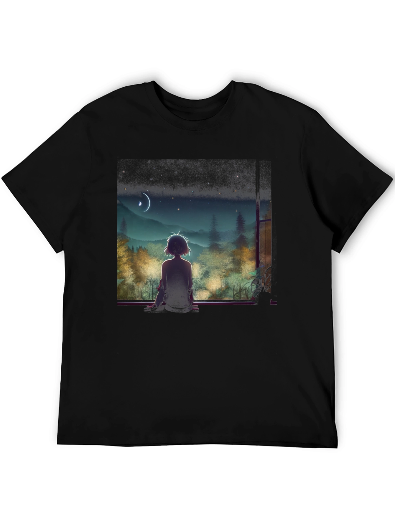 Anime Moonlit Night T-Shirt - Black