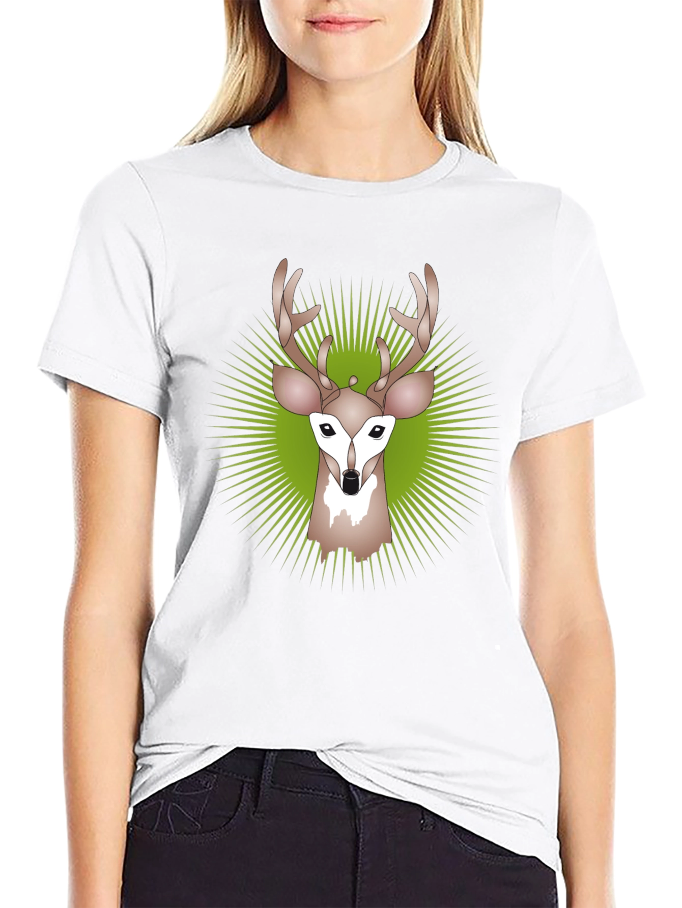 Deer Graphic Tee - Black Crew Neck T-Shirt