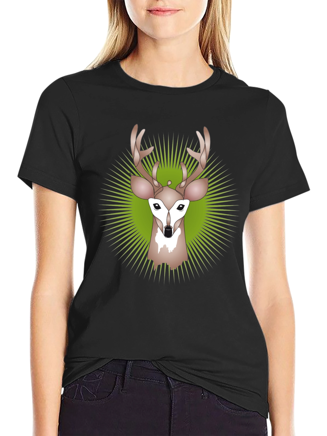 Deer Graphic Tee - Black Crew Neck T-Shirt