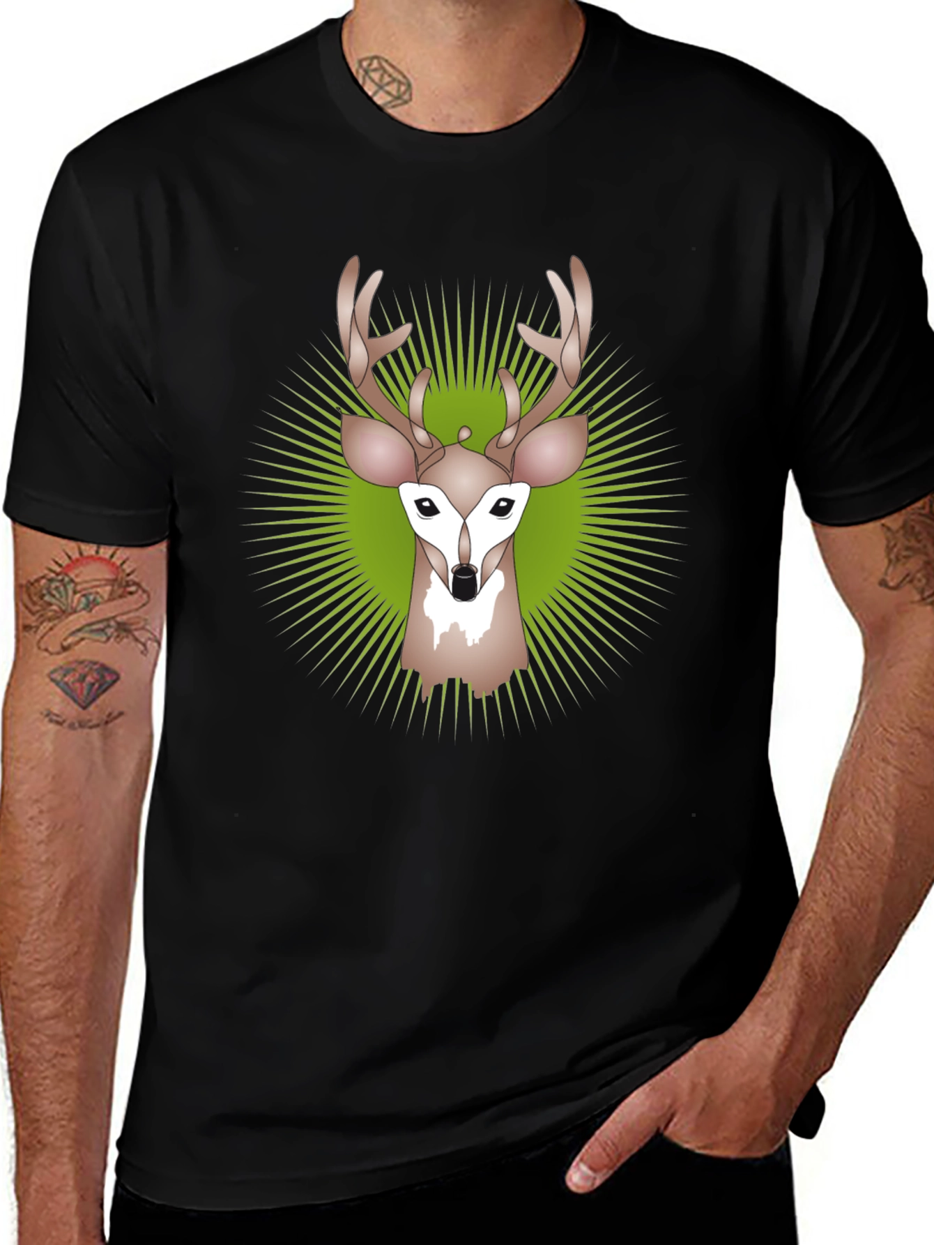 Deer Graphic Tee - Black Crew Neck T-Shirt