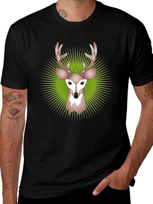 Deer Graphic Tee - Black Crew Neck T-Shirt
