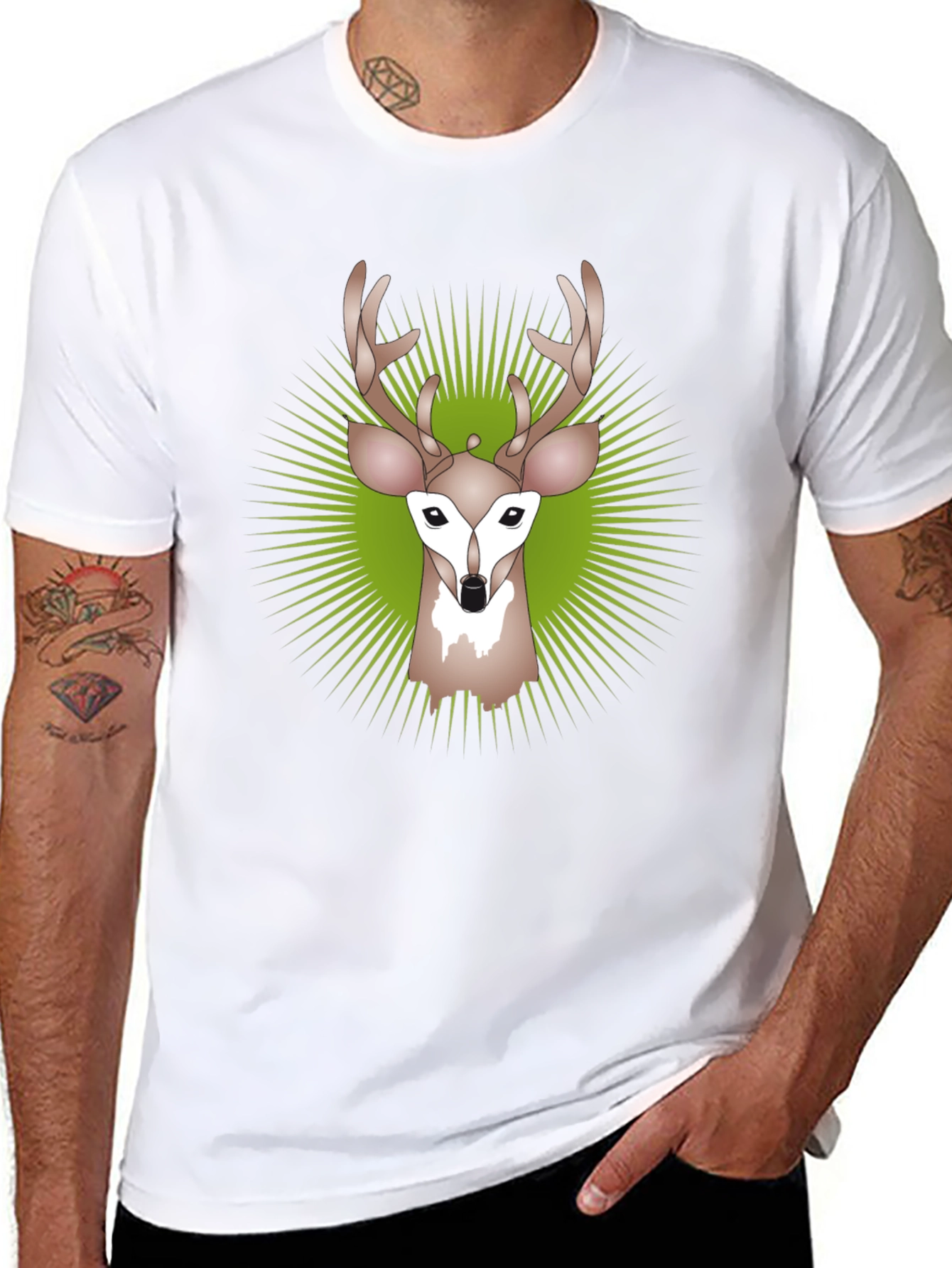 Deer Graphic Tee - Black Crew Neck T-Shirt