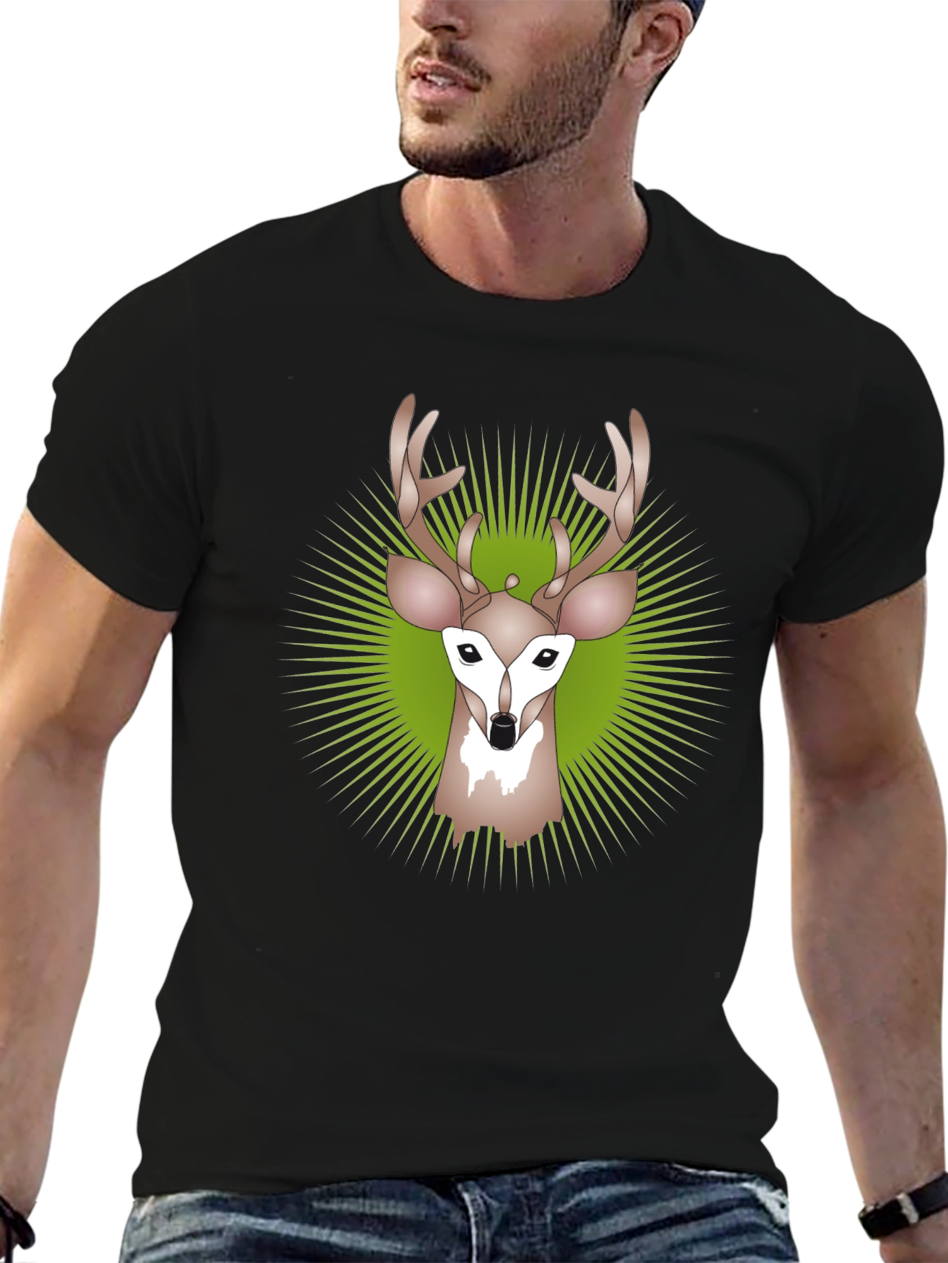 Deer Graphic Tee - Black Crew Neck T-Shirt