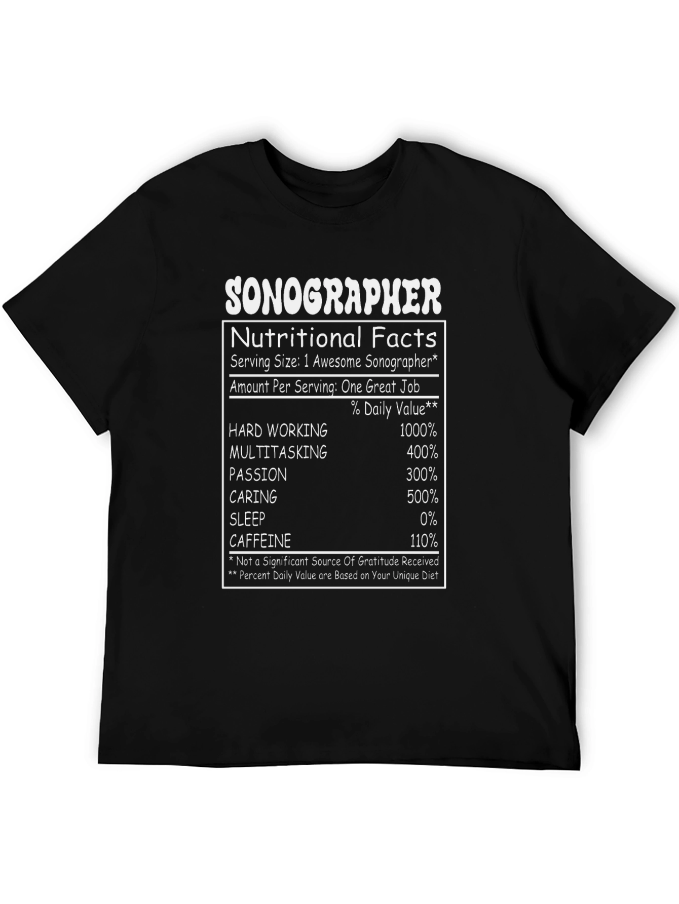 Sonographer Nutritional Facts Graphic T-Shirt