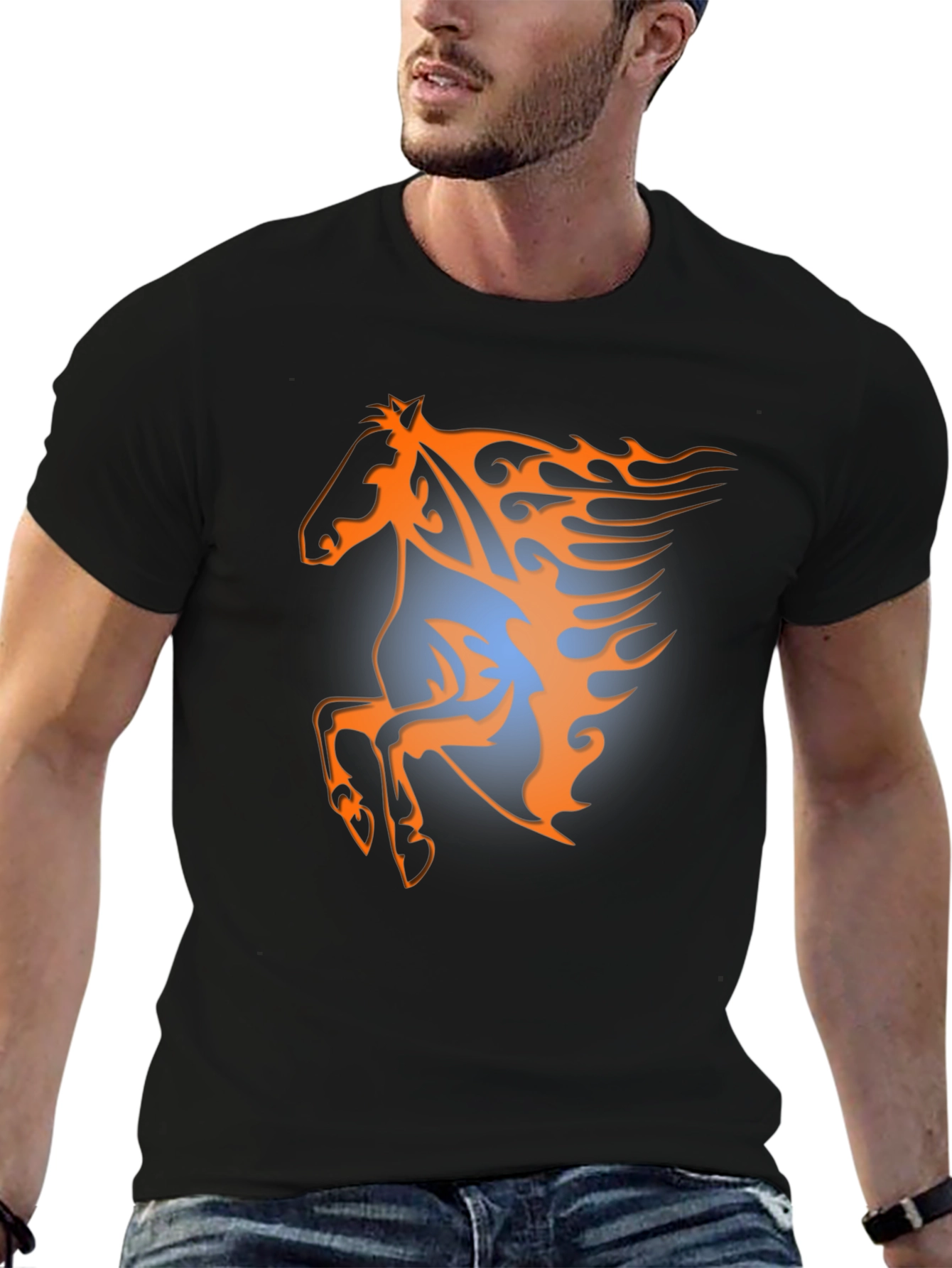Fiery Horse Graphic Tee - Black