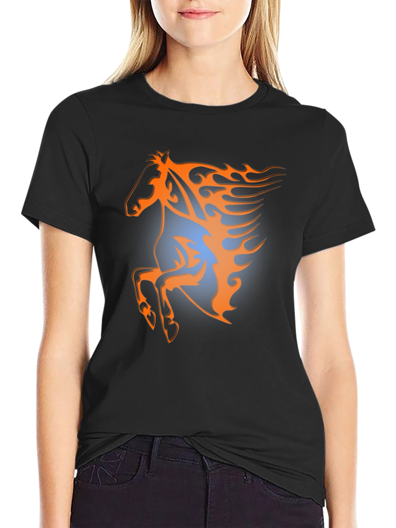Fiery Horse Graphic Tee - Black