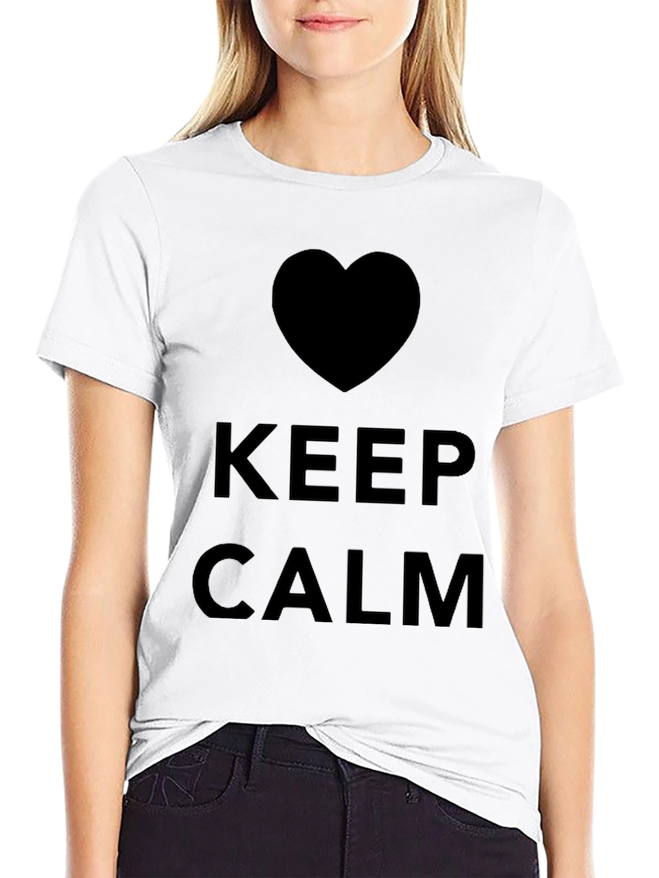 Keep Calm Heart Graphic Black T-Shirt