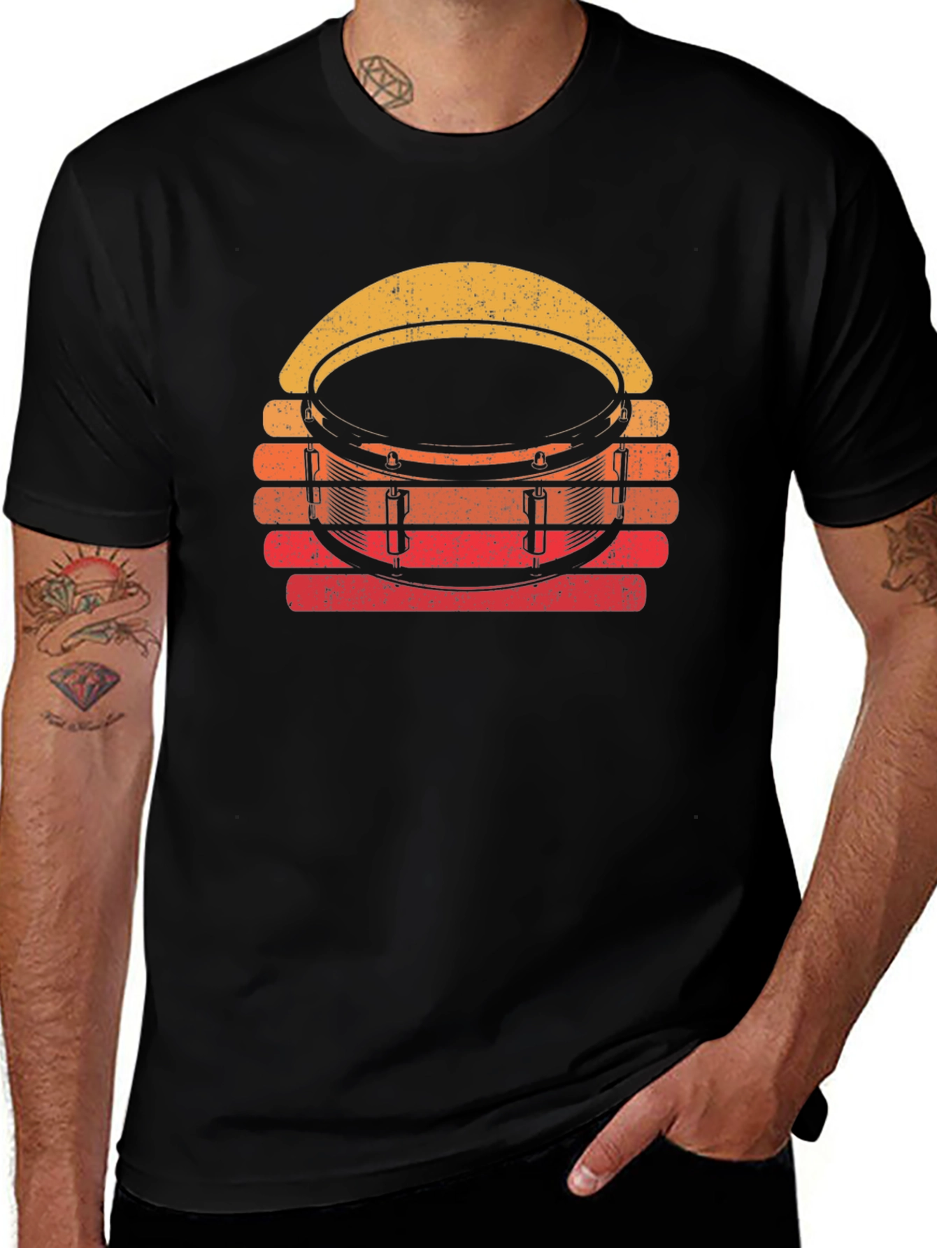 Retro Drum Set Graphic Tee - Black