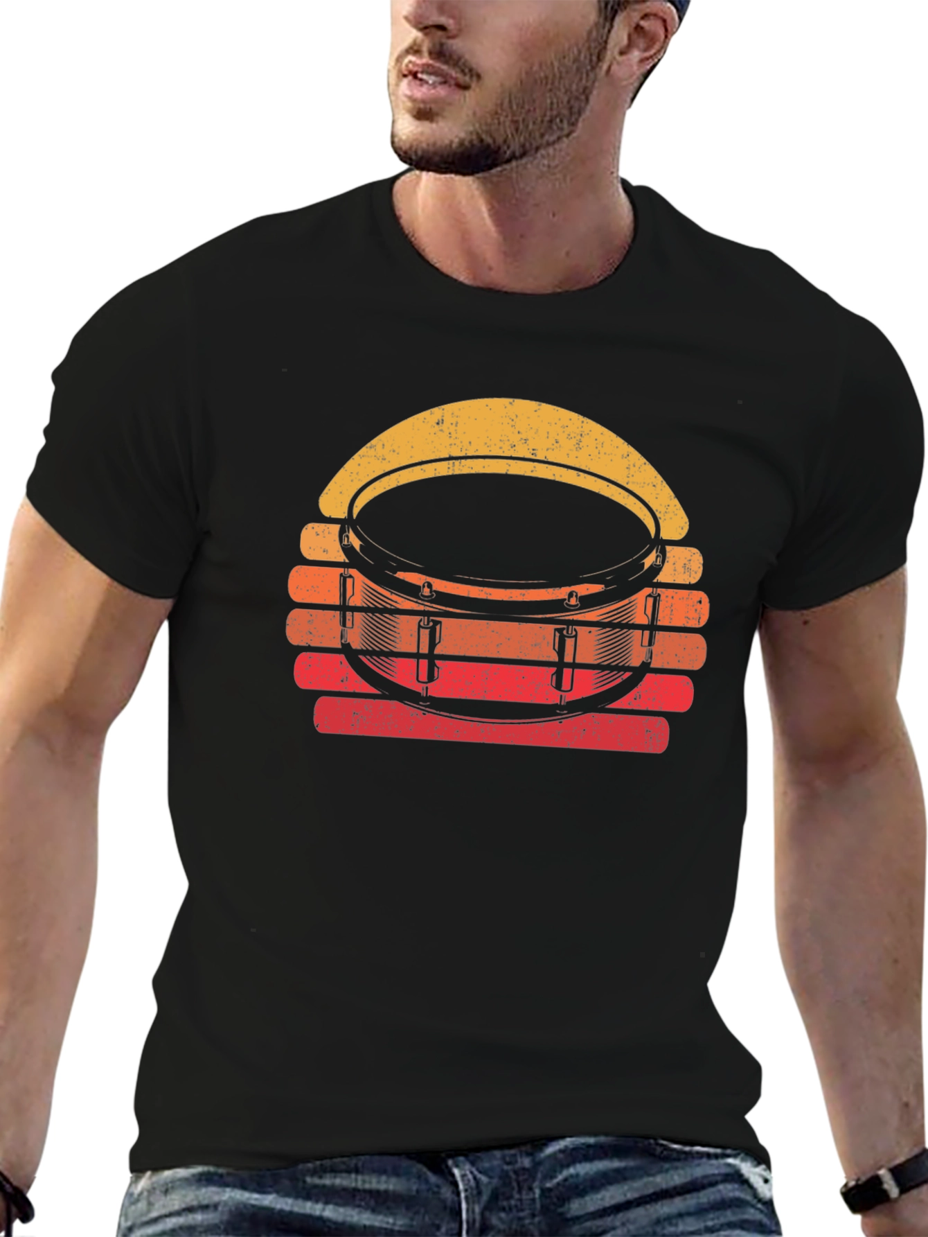 Retro Drum Set Graphic Tee - Black