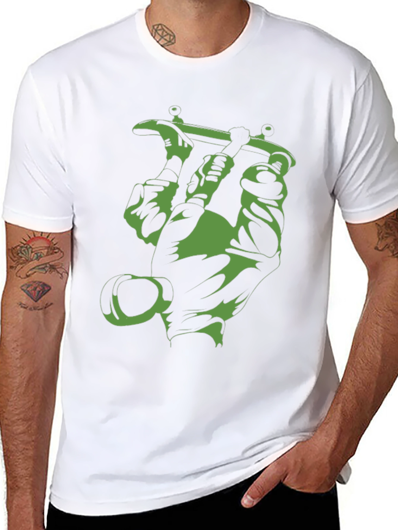 Green Skateboard Graphic Black Tee