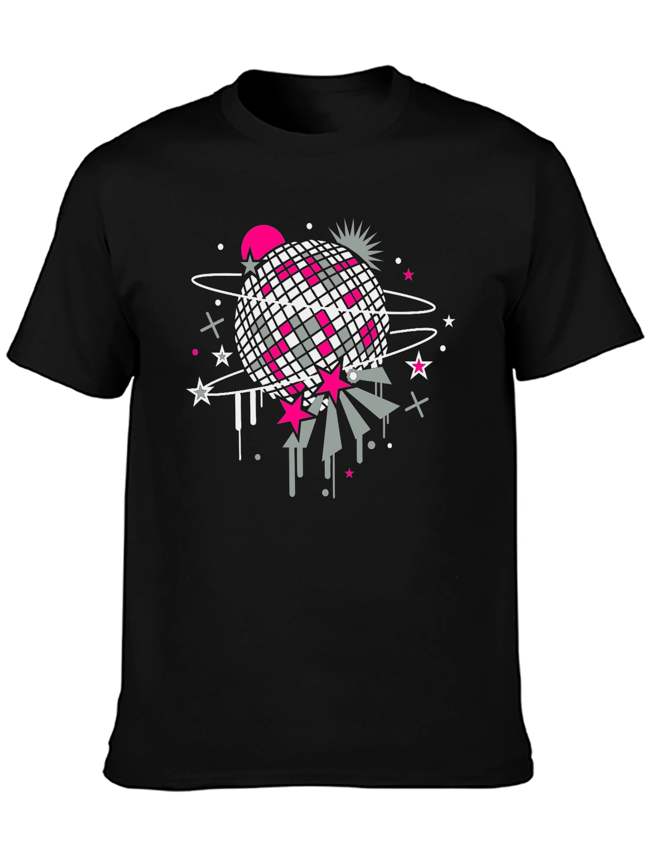 Retro Disco Ball Graphic T-Shirt - Black